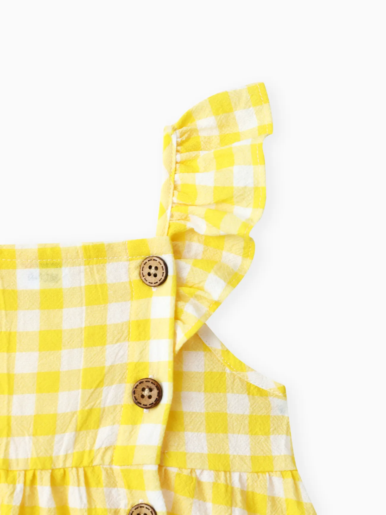 Pale Yellow - 1pc Baby Girl Plaid&Lemon&Fruit Sweet Dress - image 4