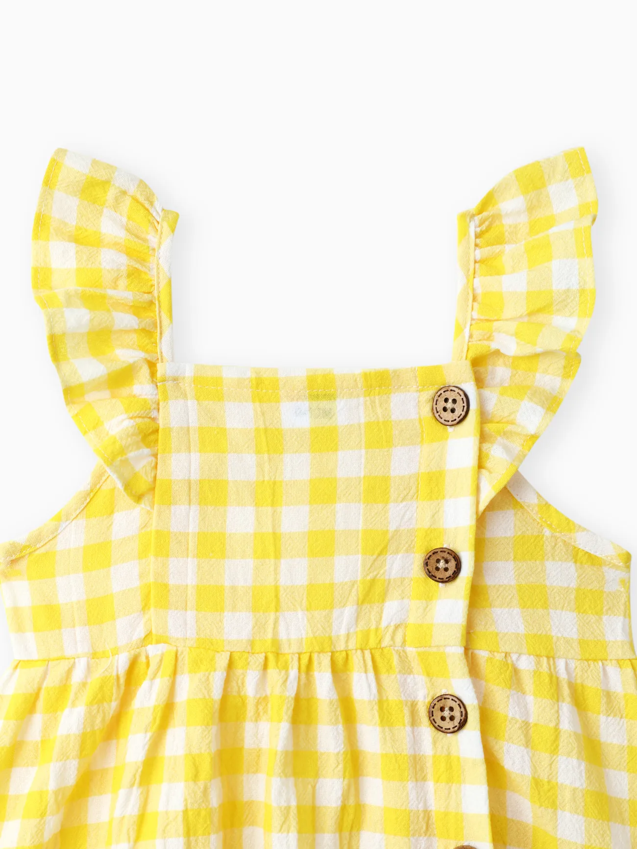 Pale Yellow - 1pc Baby Girl Plaid&Lemon&Fruit Sweet Dress - image 5
