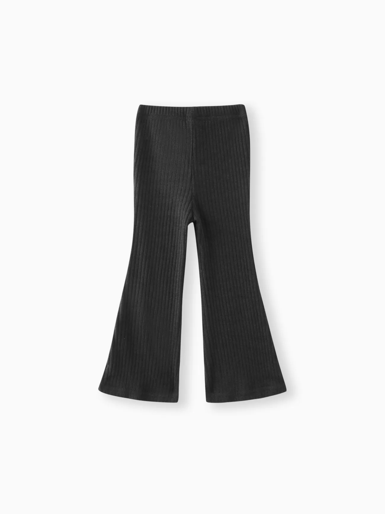 Noir - pantalon évasé côtelé de couleur unie pour petite fille - image 2