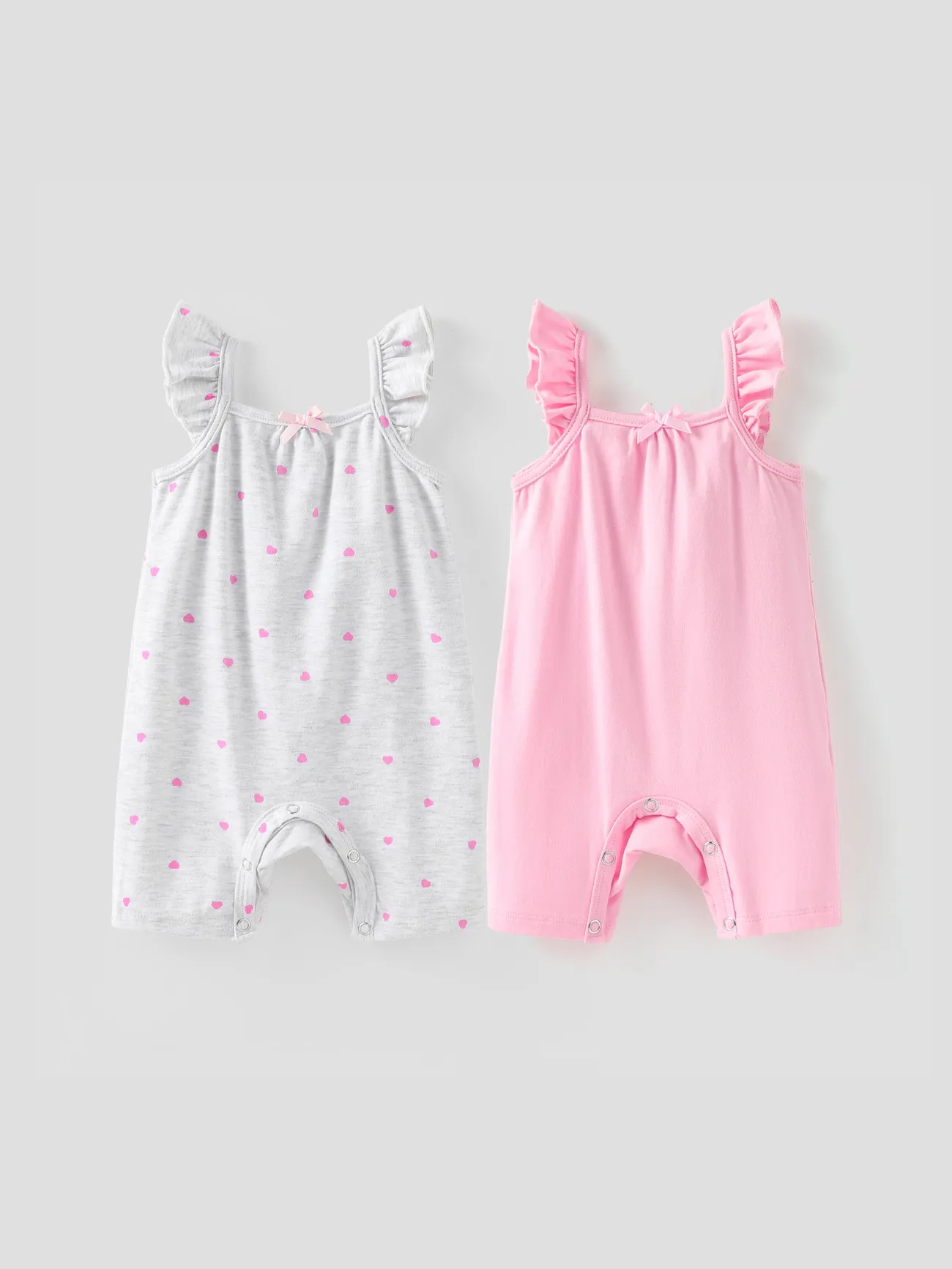 Lot de 2 barboteuses à volants pour bébé fille en forme de cœur/imprimé uni