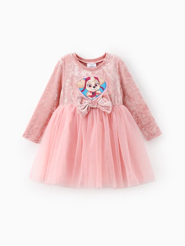 PAW Patrol Toddler Girls 1pc Bowknot Velours Tulle Robe à manches longues