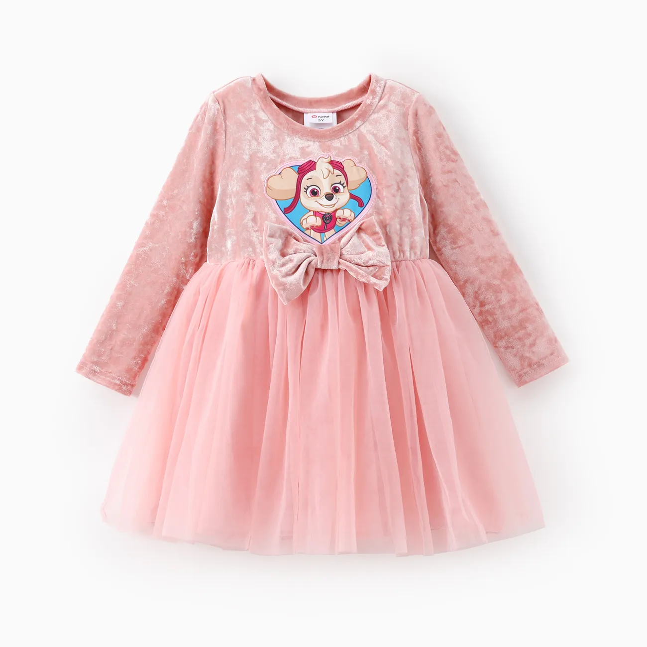 PAW Patrol Toddler Girls 1pc Bowknot Velour Tulle Long-sleeve Dress