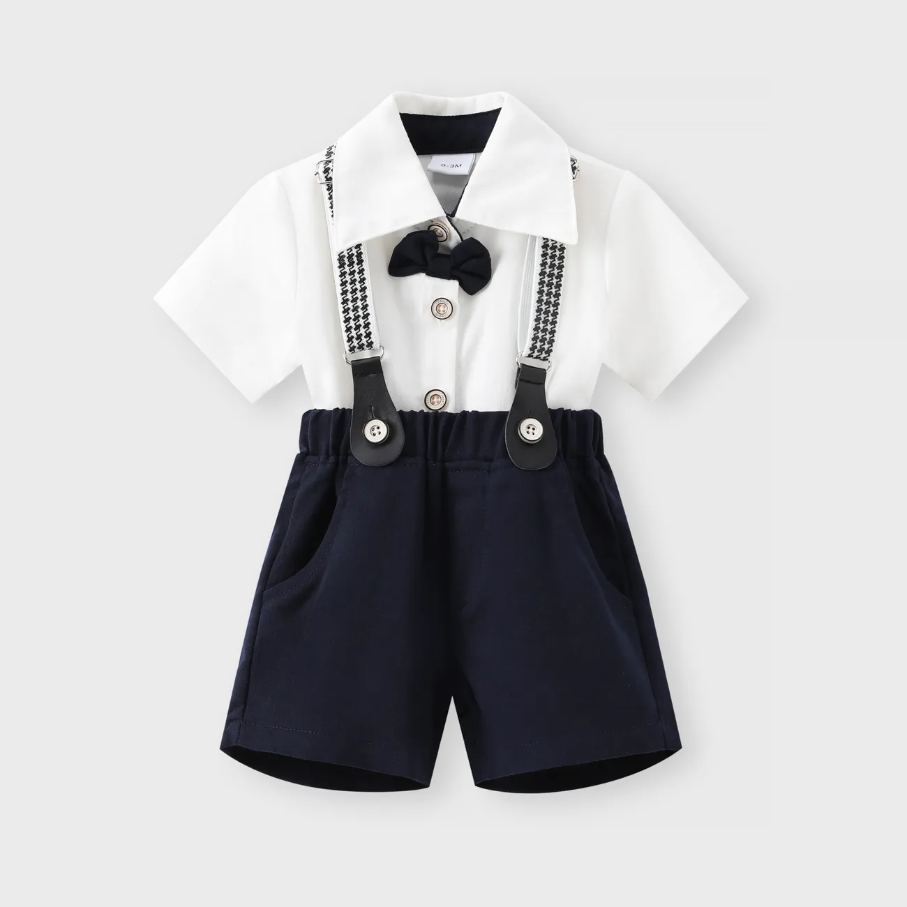 Baby Boy Party Gentle Bow Tie Shirt and Suspender Shorts Set