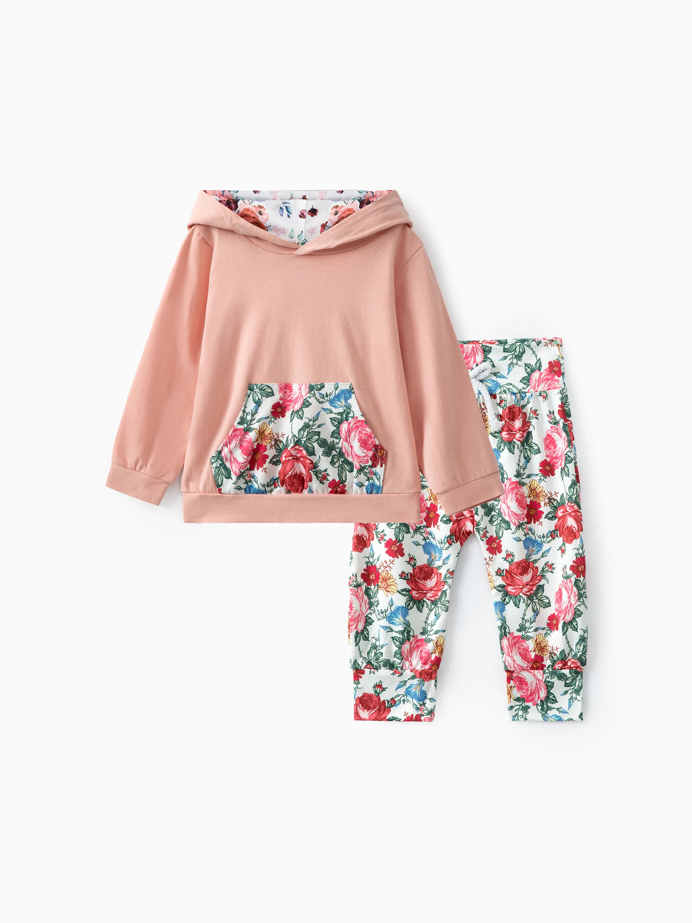 

3pcs Baby Girl 95% Cotton Long-sleeve Hoodie and Floral Print Pants with Headband Set