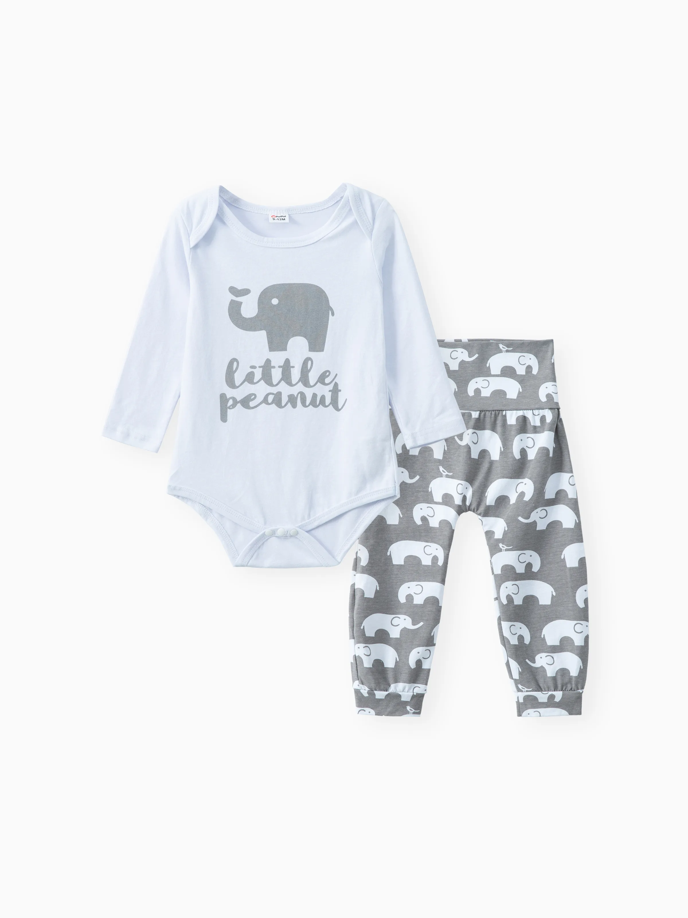 

3pcs Baby Boy/Girl 95% Cotton Long-sleeve Letter and Elephant Print Set