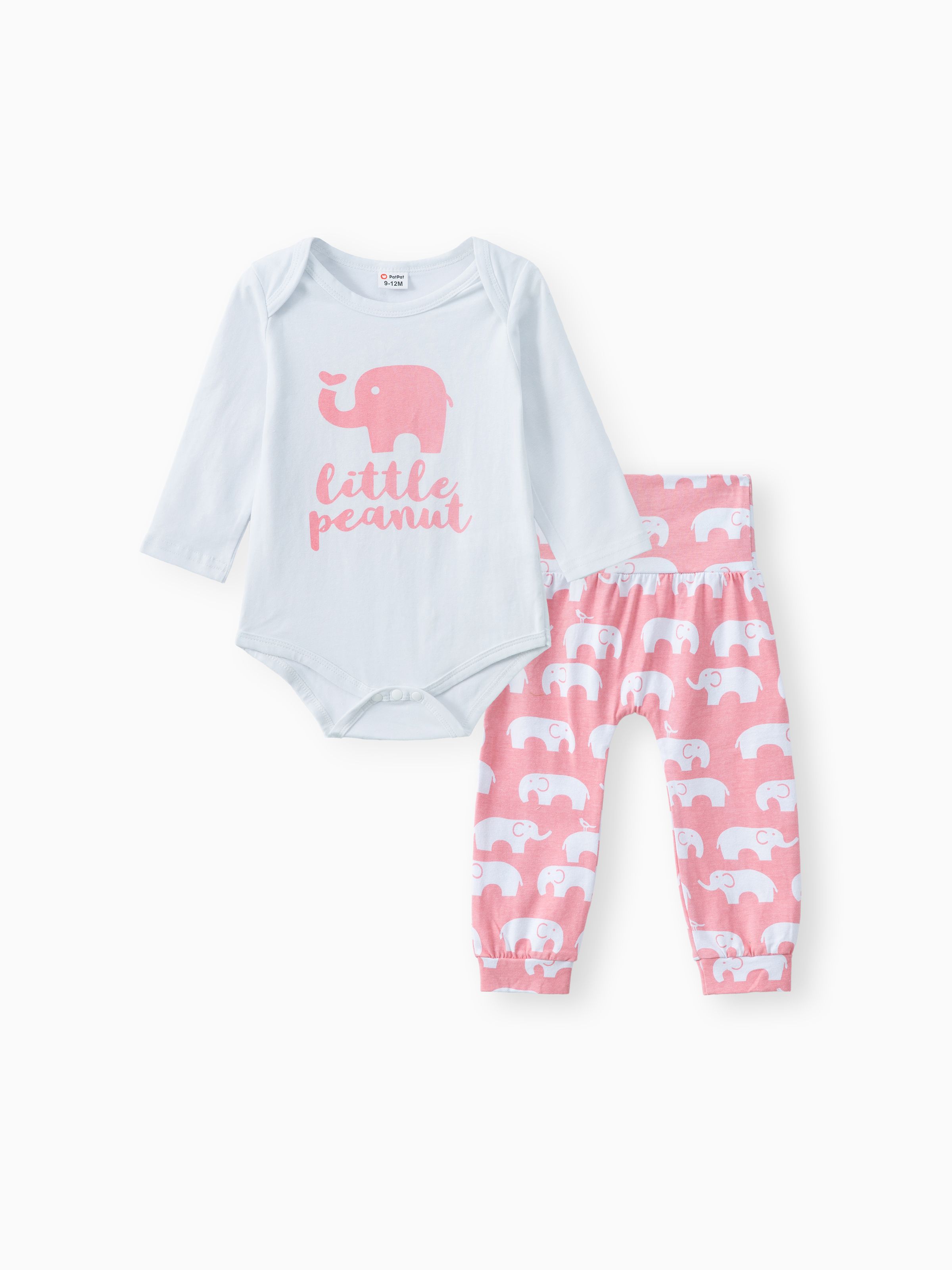 

3pcs Baby Boy/Girl 95% Cotton Long-sleeve Letter and Elephant Print Set