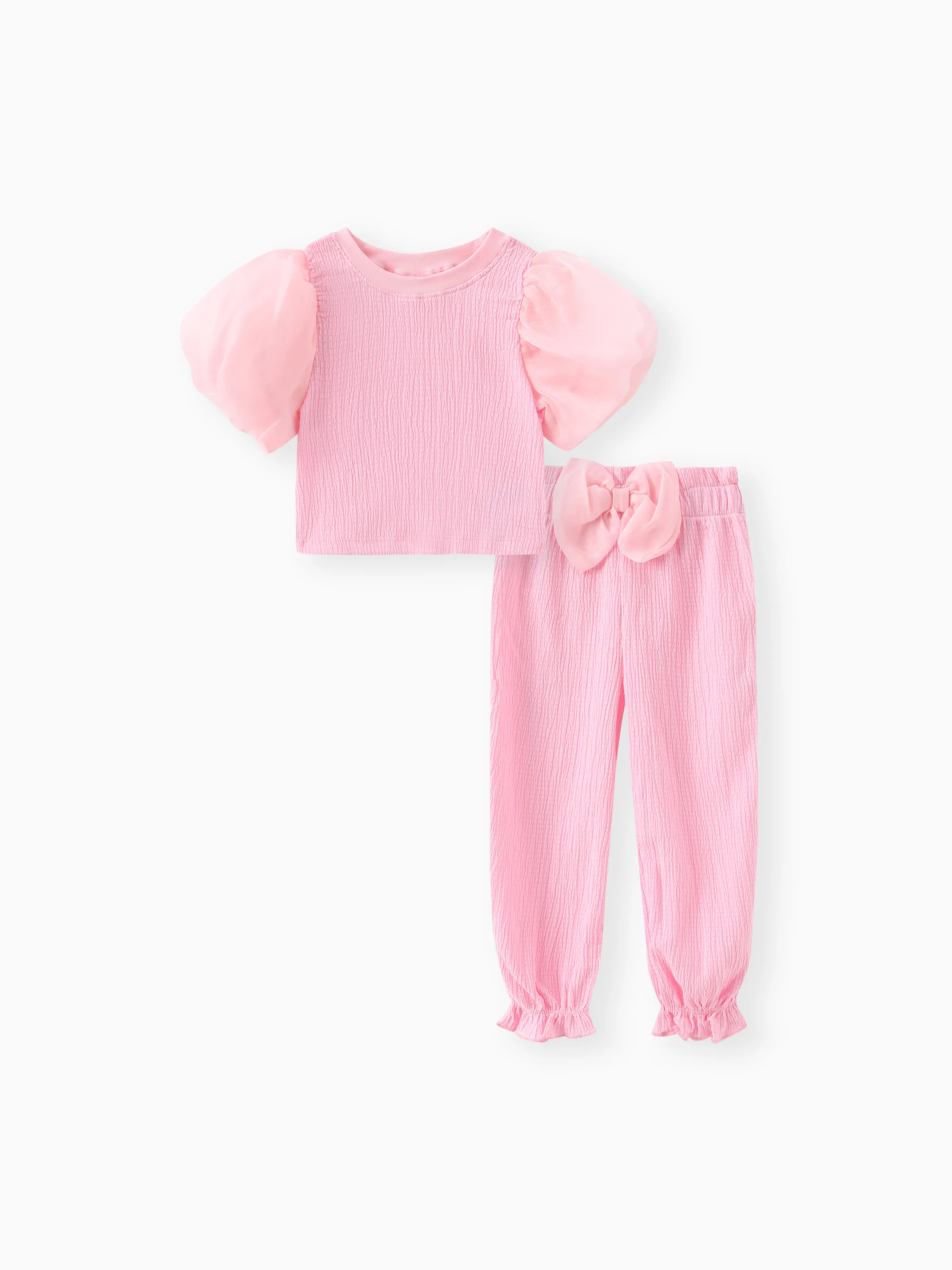 

Toddler Girl 2pcs Mesh Spliced Top and Ruffled Pants Set