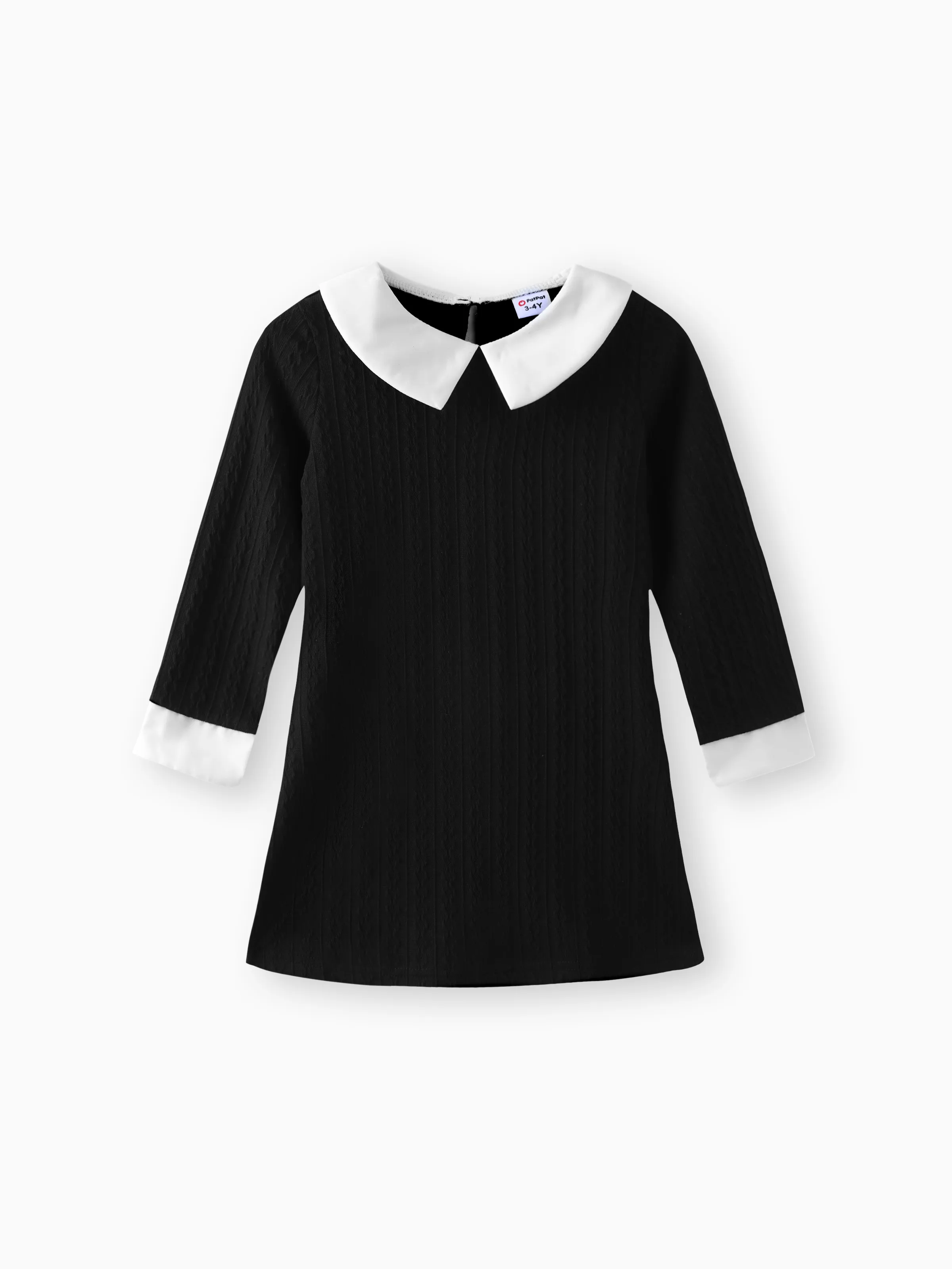 

Kid Girl Avant-garde Solid Color Lapel Design Long Sleeve Dress