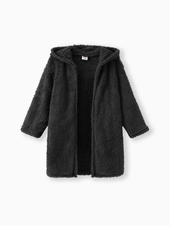 Kid Boy/Kid Girl Solid Color Hooded Fuzzy Coat Jacket