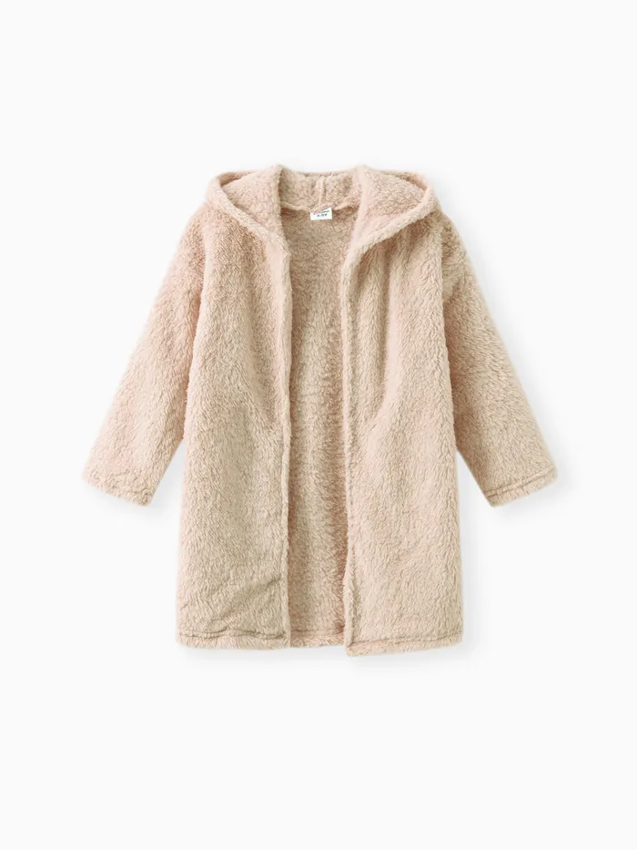 Kid Boy/Kid Girl Solid Color Hooded Fuzzy Coat Jacket