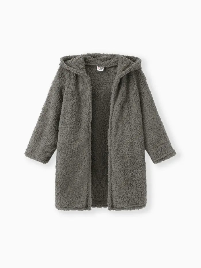 Kid Boy/Kid Girl Solid Color Hooded Fuzzy Coat Jacket