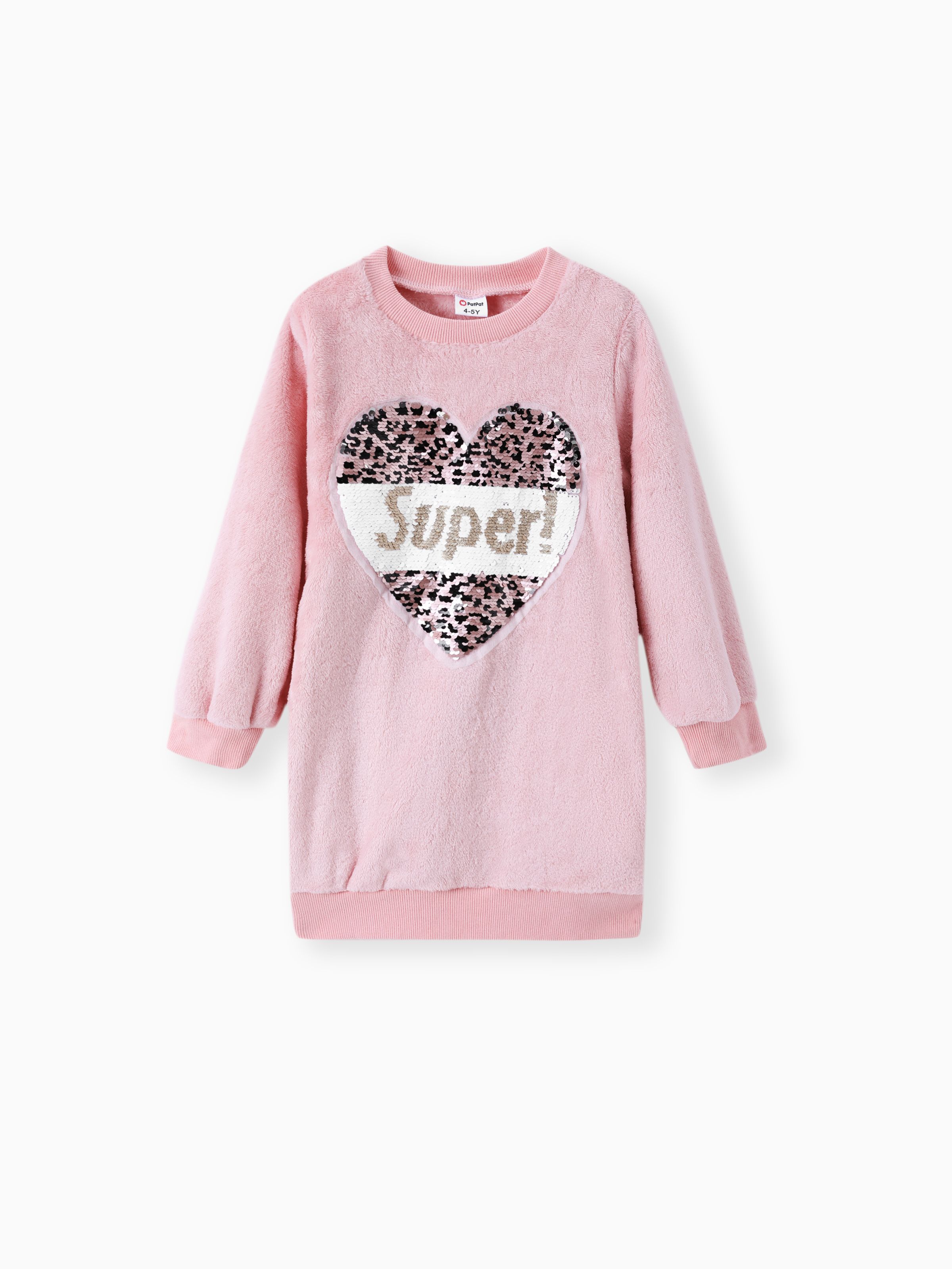 

Kid Girl Flip Sequin Letter Heart Pattern Pink Sweatshirt Dress