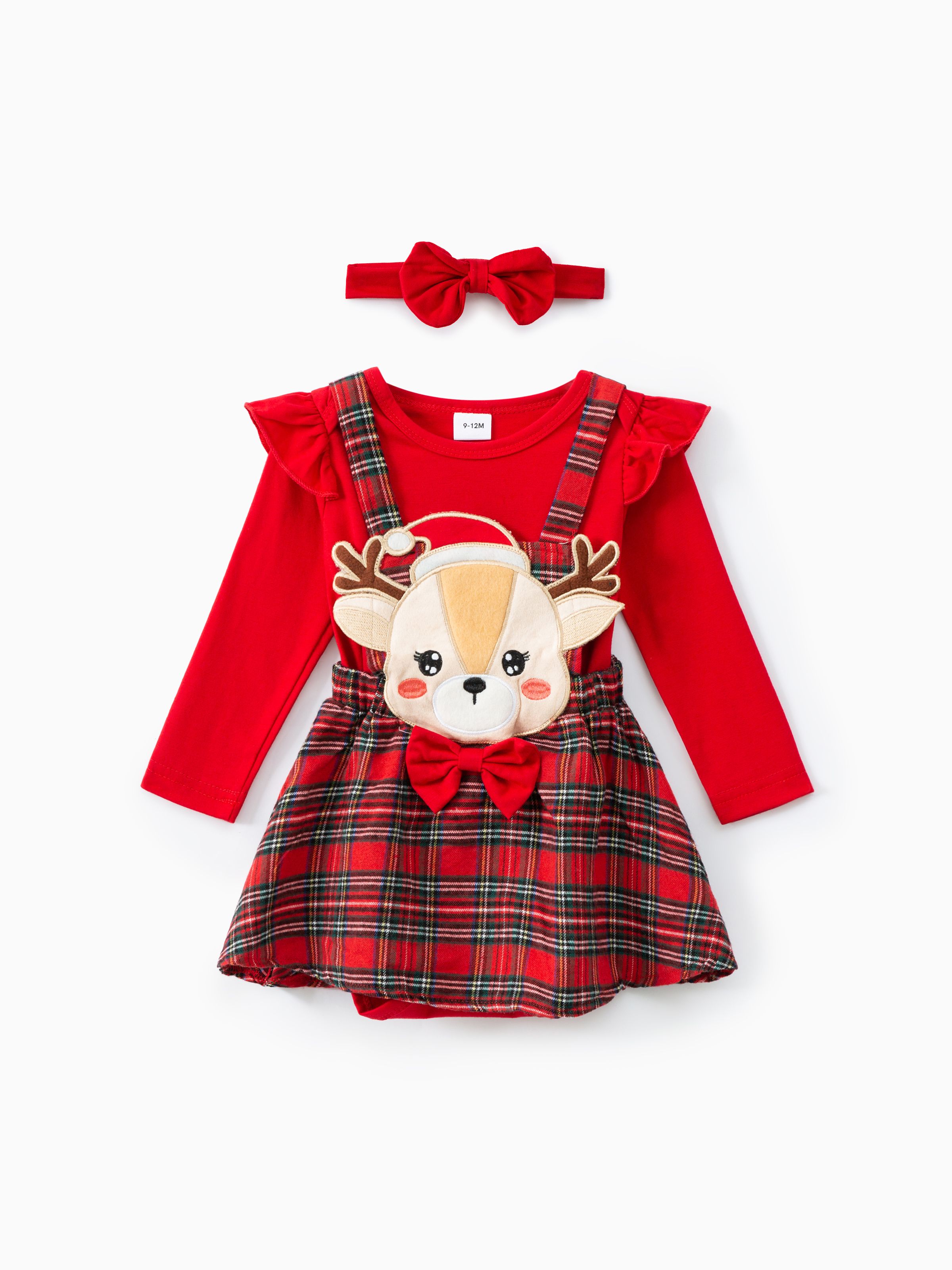 

3PCS Baby Girl Christmas Ruffle Edge Dress Set