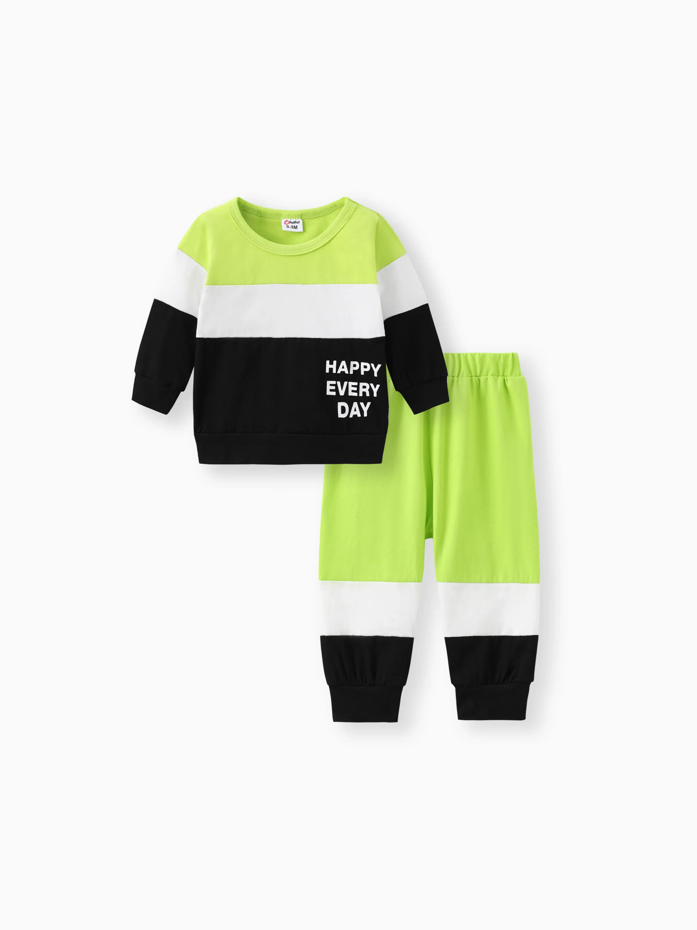 

2pcs Baby Boy 95% Cotton Long-sleeve Letter Print Colorblock Sweatshirt and Pants Set