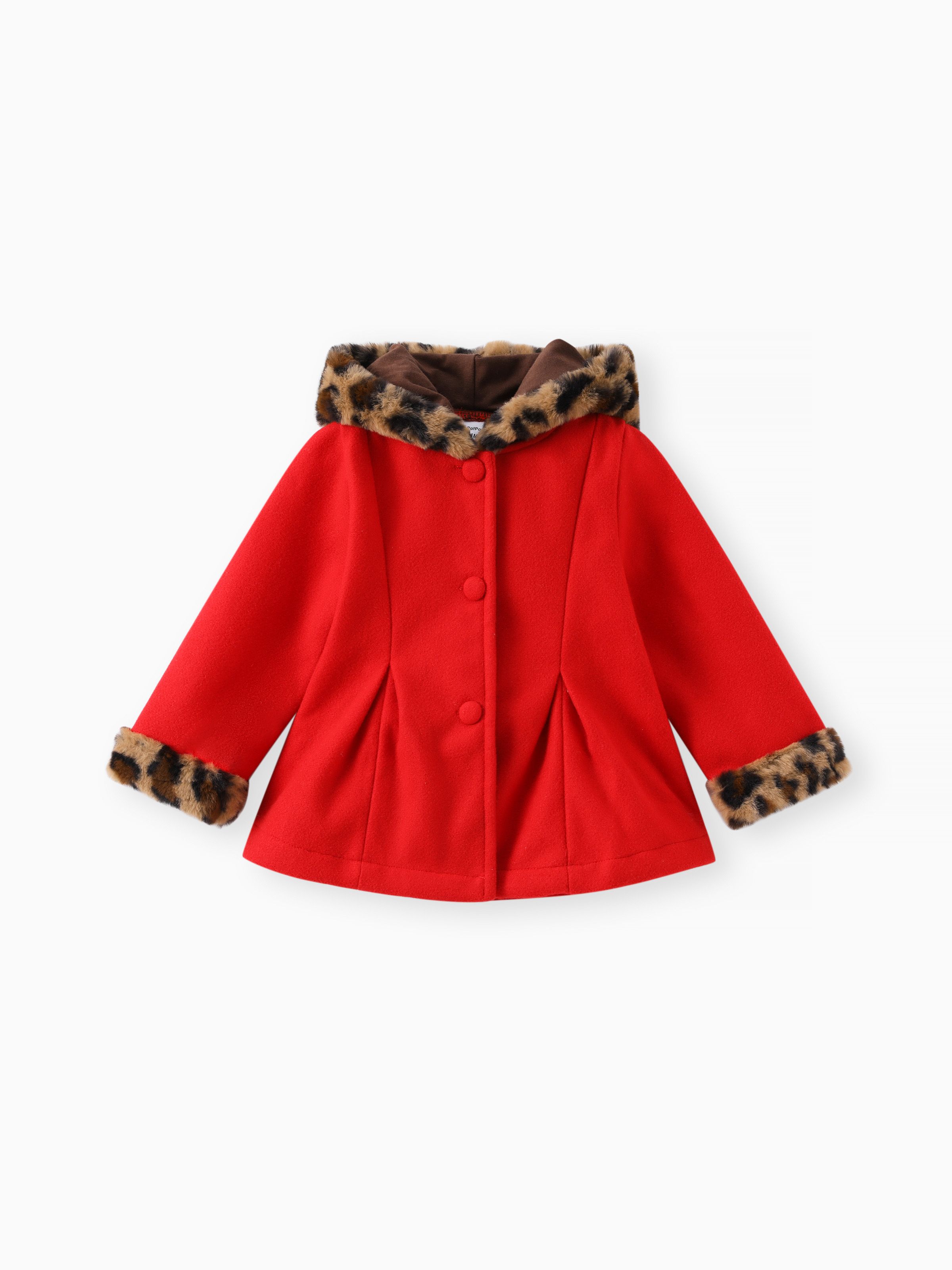 

Toddler Girl Sweet Fleece Splice Hooded Red Coat