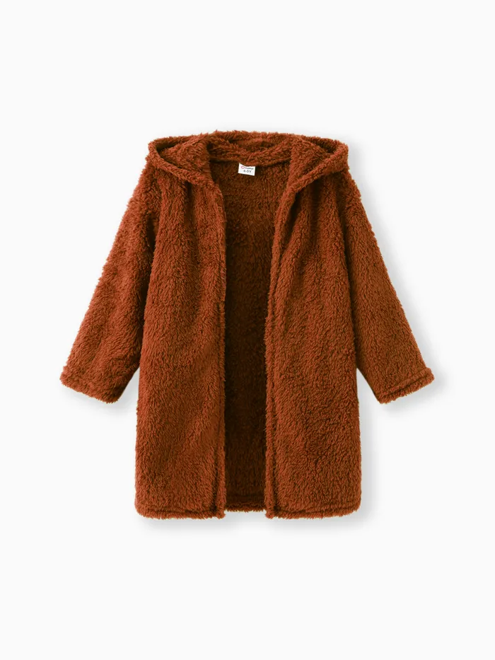 Kid Boy/Kid Girl Solid Color Hooded Fuzzy Coat Jacket