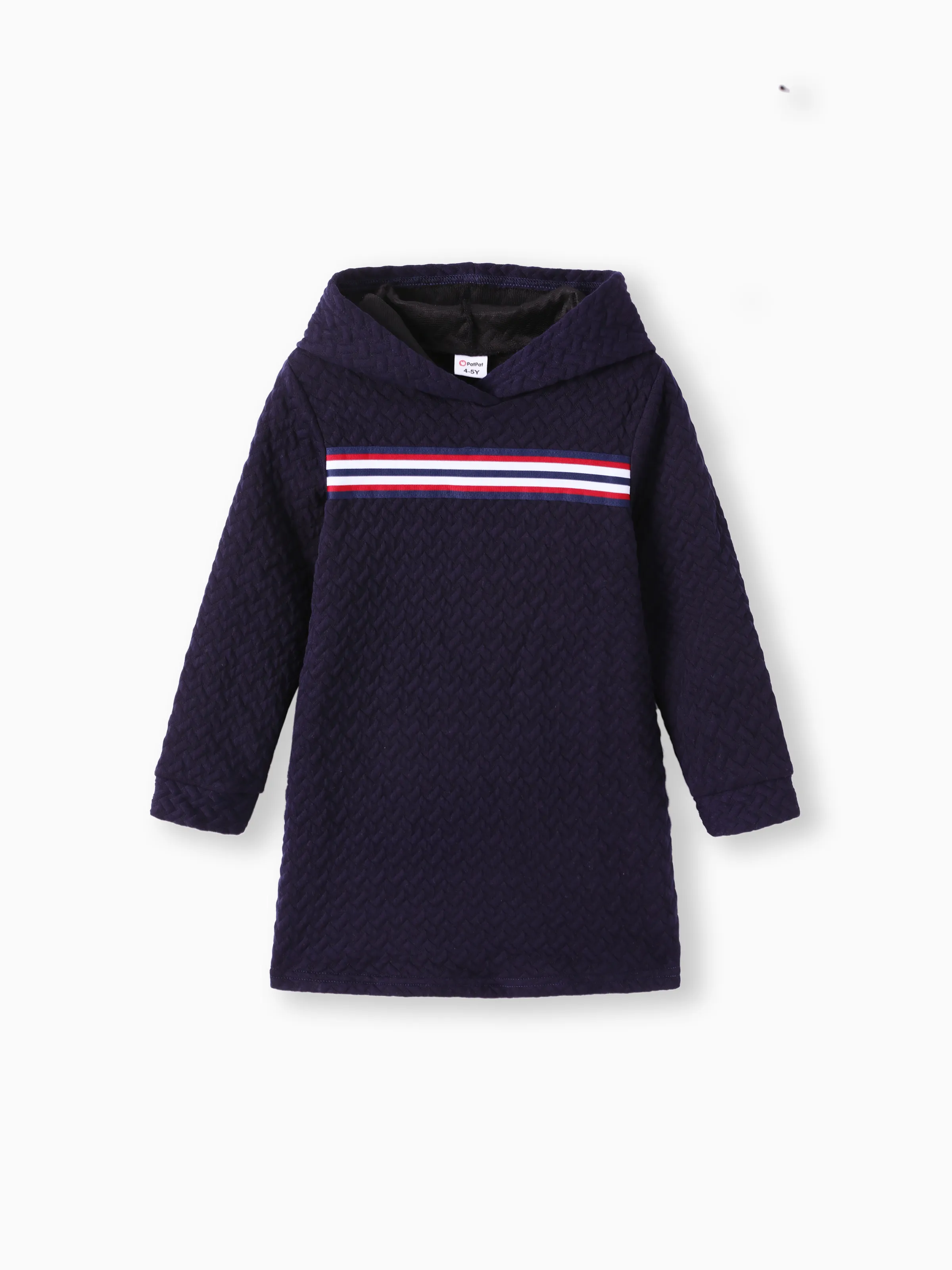 

Kid Girl Striped Textured Long-sleeve Hooded Sweatshirt Dress