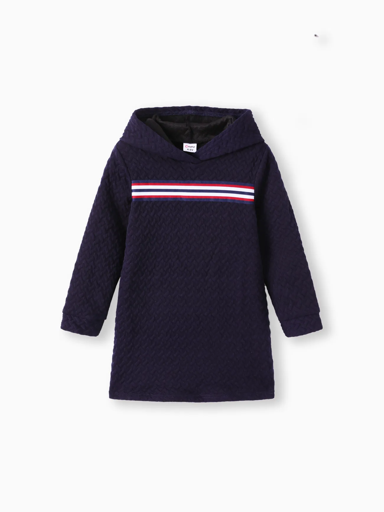 

Kid Girl Striped Textured Long-sleeve Hooded Sweatshirt Dress