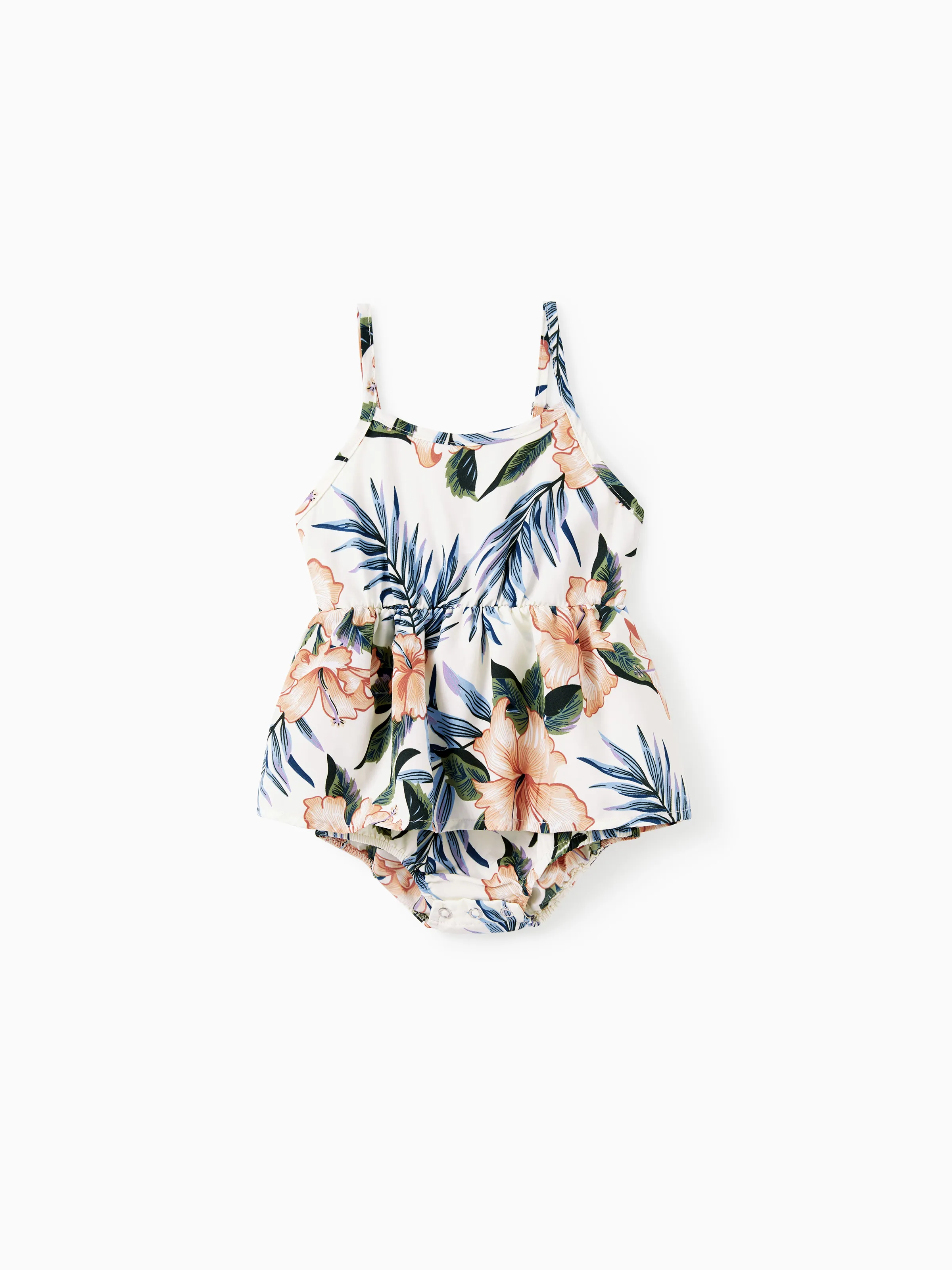 Family Matching Sets Floral Beach Shirt Or V-Neck Strap Romper With Longline Skirt