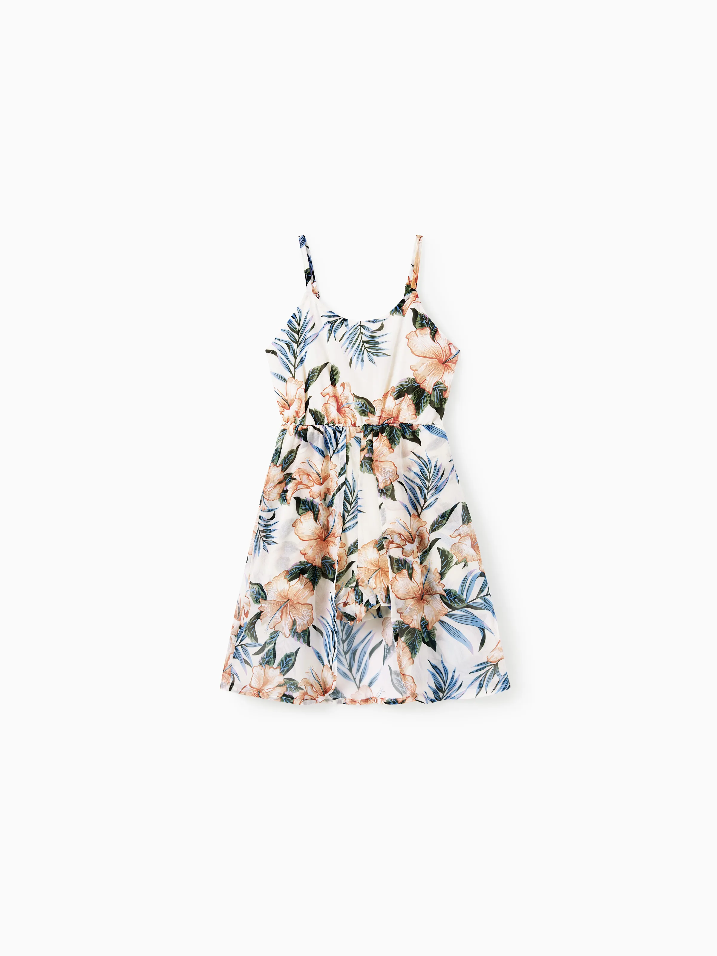 

Family Matching Sets Floral Beach Shirt or V-Neck Strap Romper with Longline Skirt