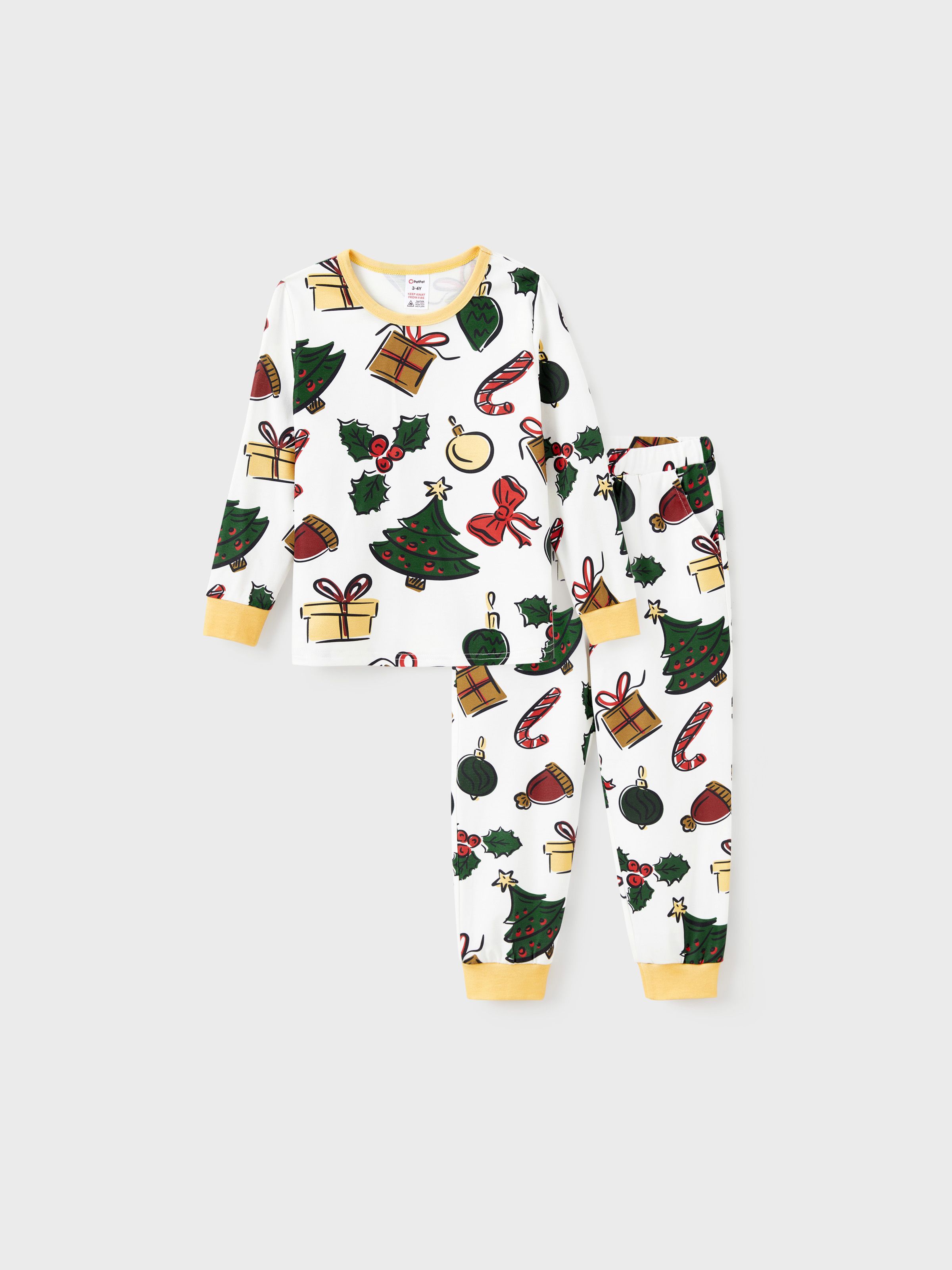 

Christmas Family Matching Allover Christmas-Theme Pattern Pajamas Sets with Drawstring and Pockets (Flame Resistant)