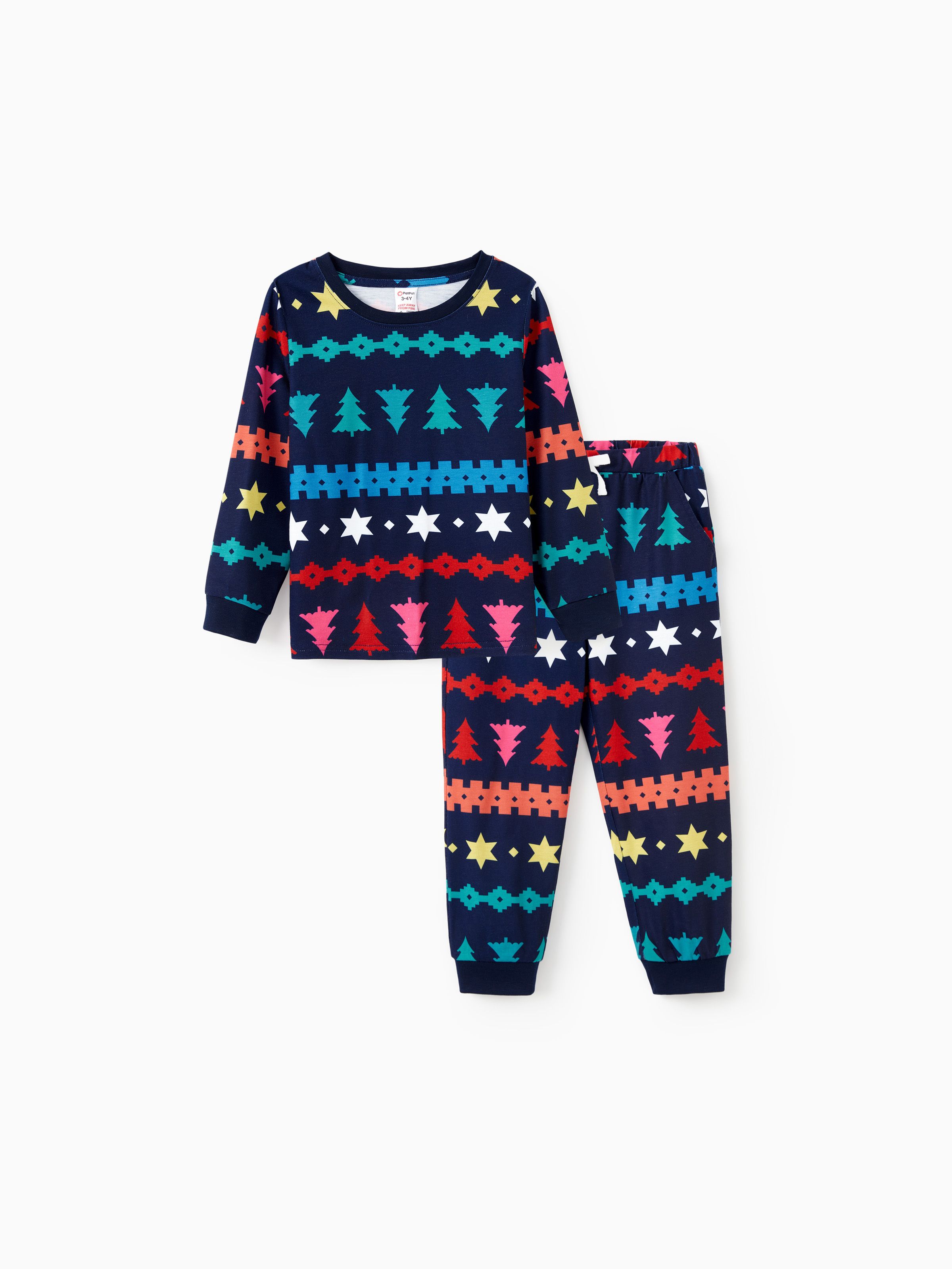 

Christmas Family Matching Allover Xmas Tree/Star/Fair Isle Pattern Pajamas Sets with Drawstring and Pockets