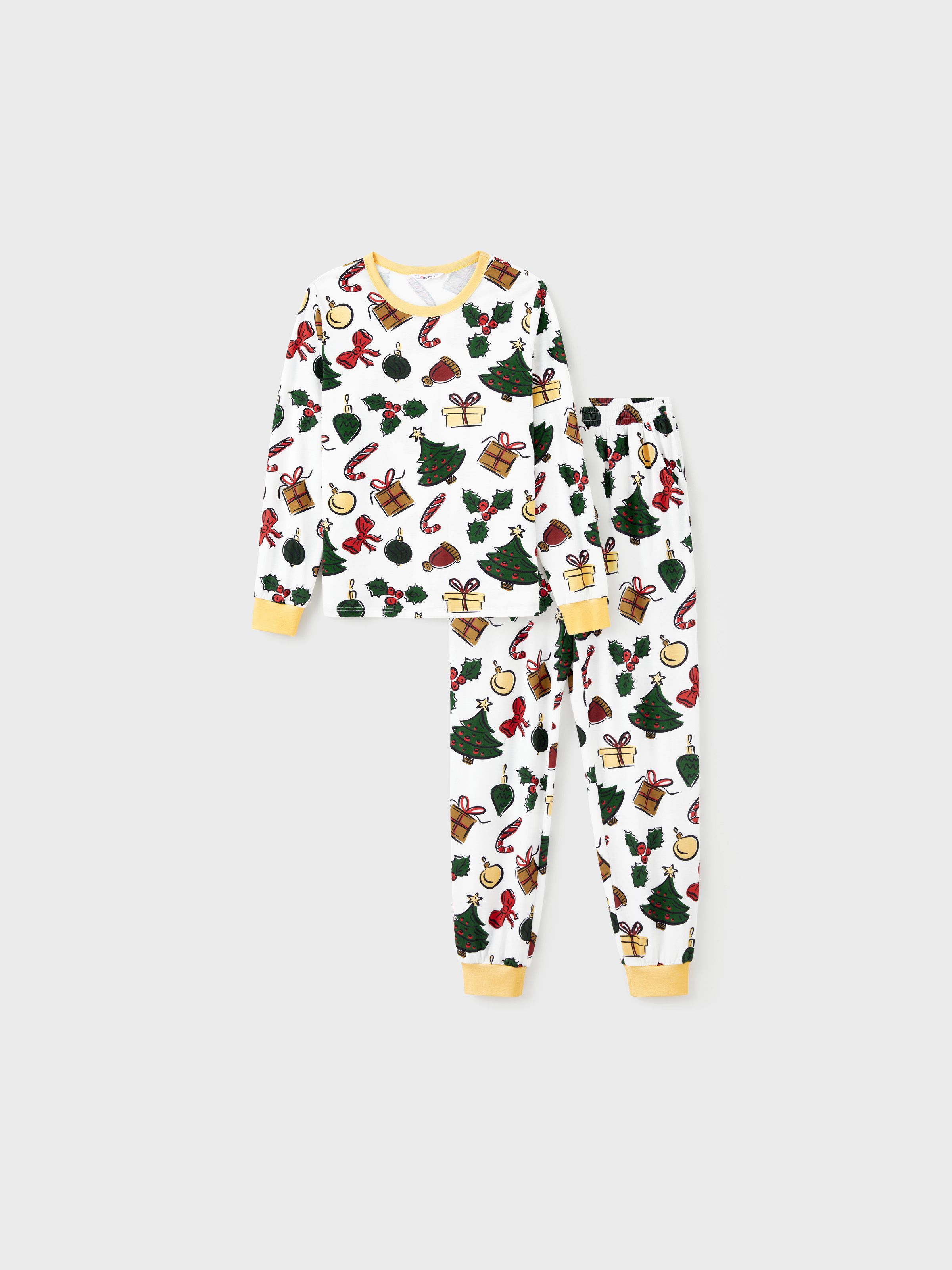 

Christmas Family Matching Allover Christmas-Theme Pattern Pajamas Sets with Drawstring and Pockets (Flame Resistant)