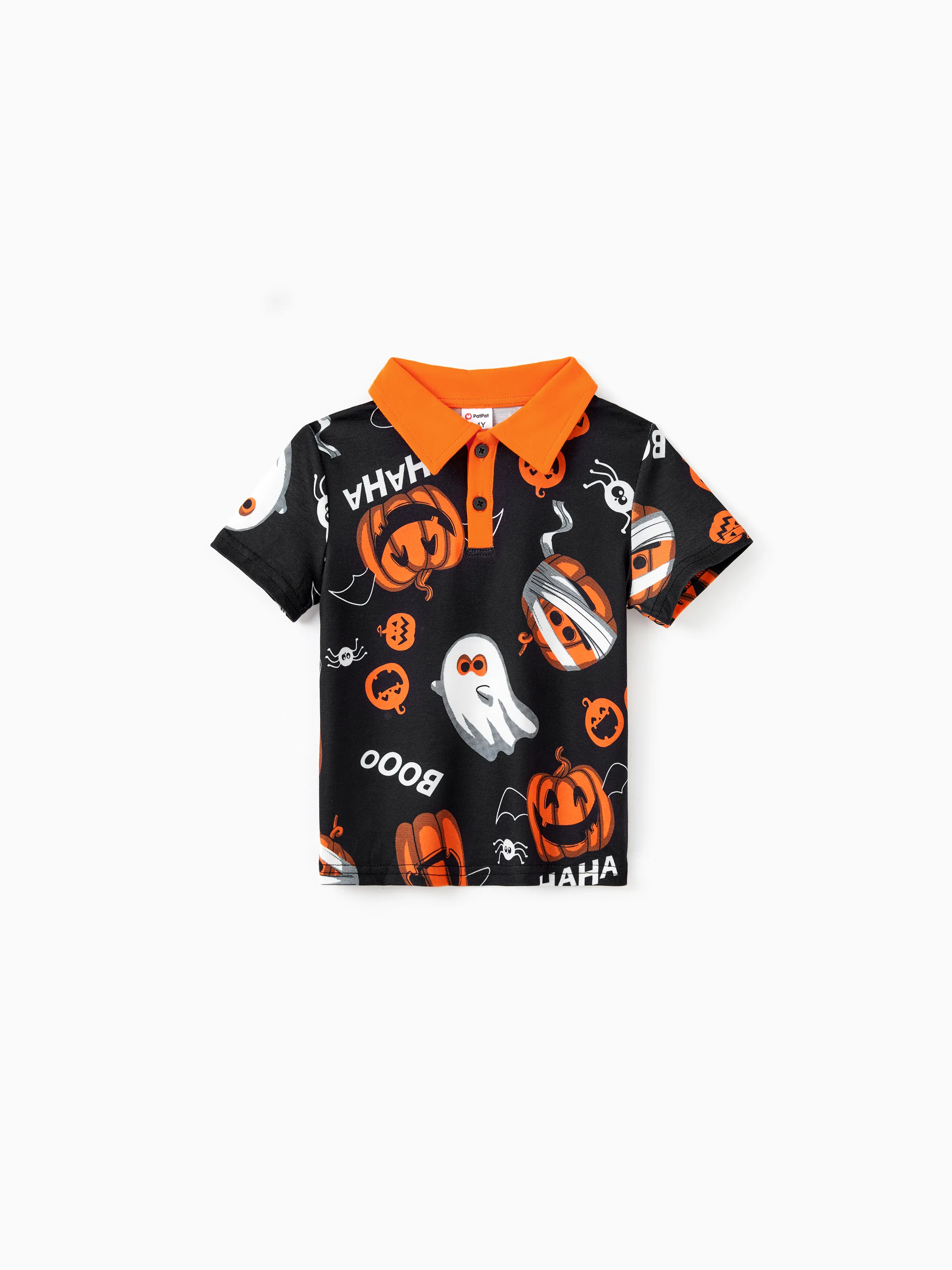 

Halloween Family Matching Sets Allover Pumpkin Ghost Spiderweb Pattern Polo Shirt or Ruched Sleeveless Dress