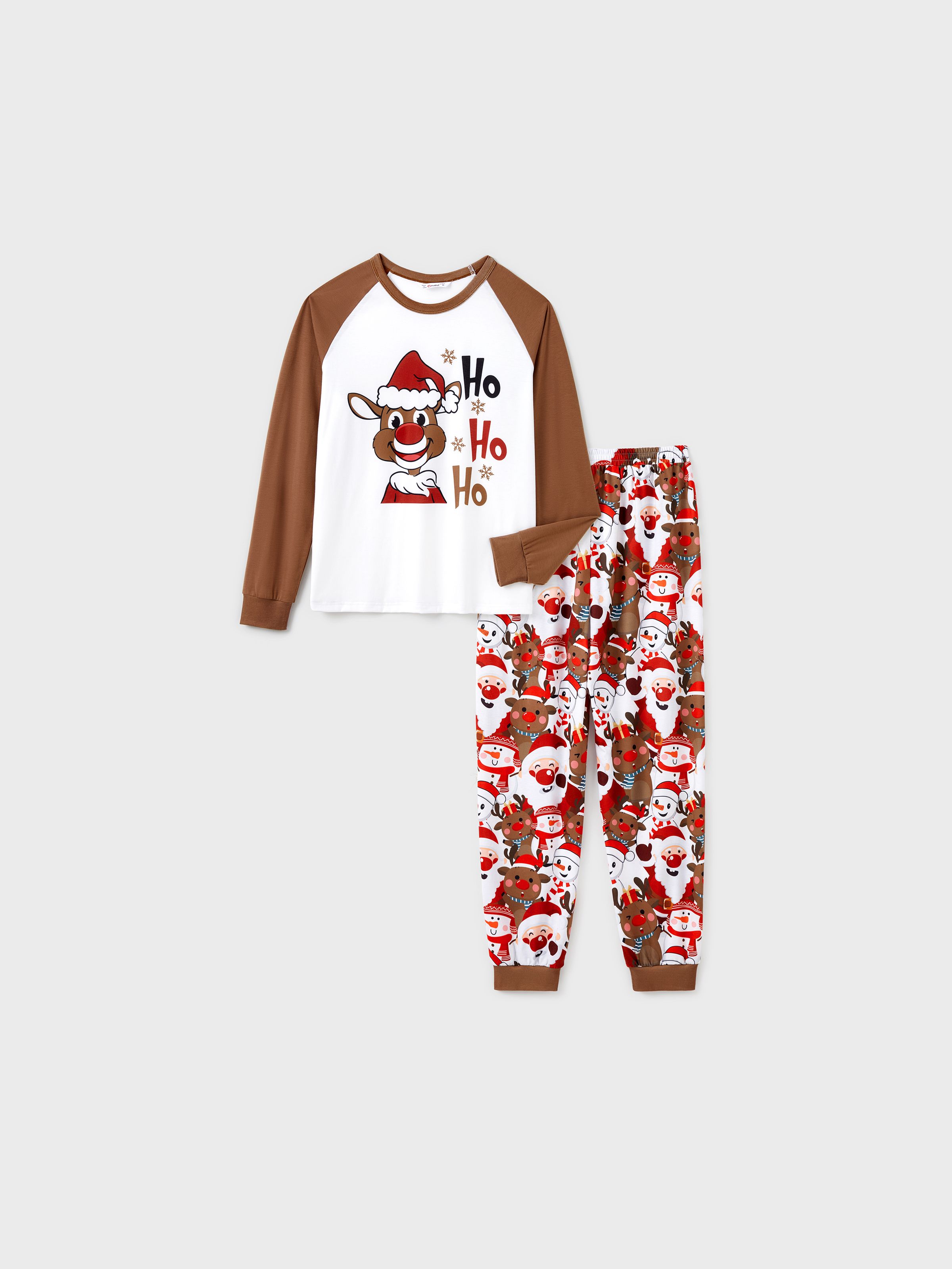 

Christmas Family Matching Raglan Sleeves Red Nose Reindeer Pajamas Sets with Drawstring and Pockets (Flame Resistant)