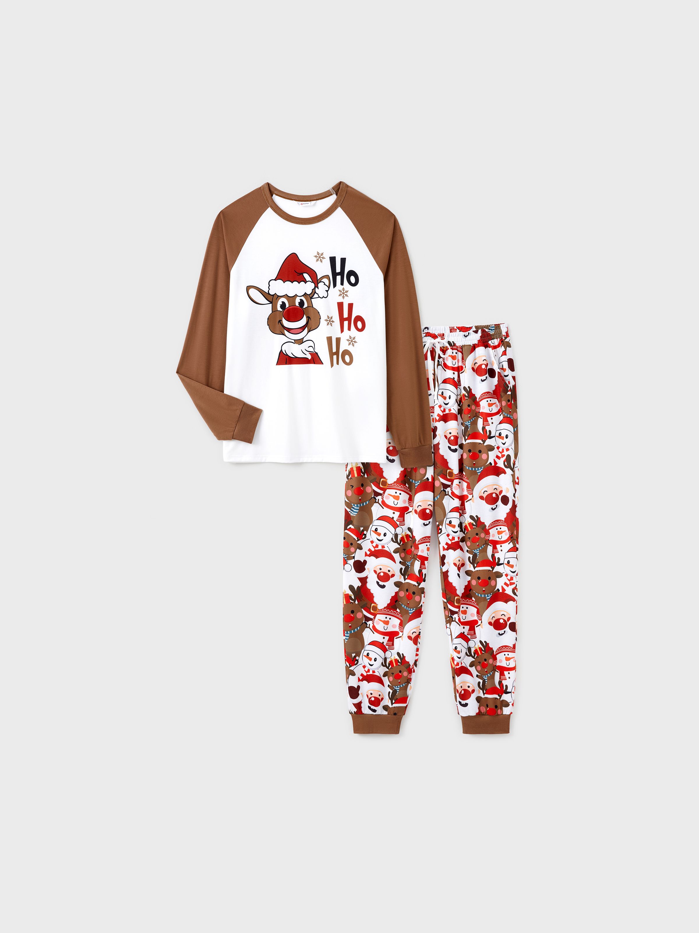 

Christmas Family Matching Raglan Sleeves Red Nose Reindeer Pajamas Sets with Drawstring and Pockets (Flame Resistant)