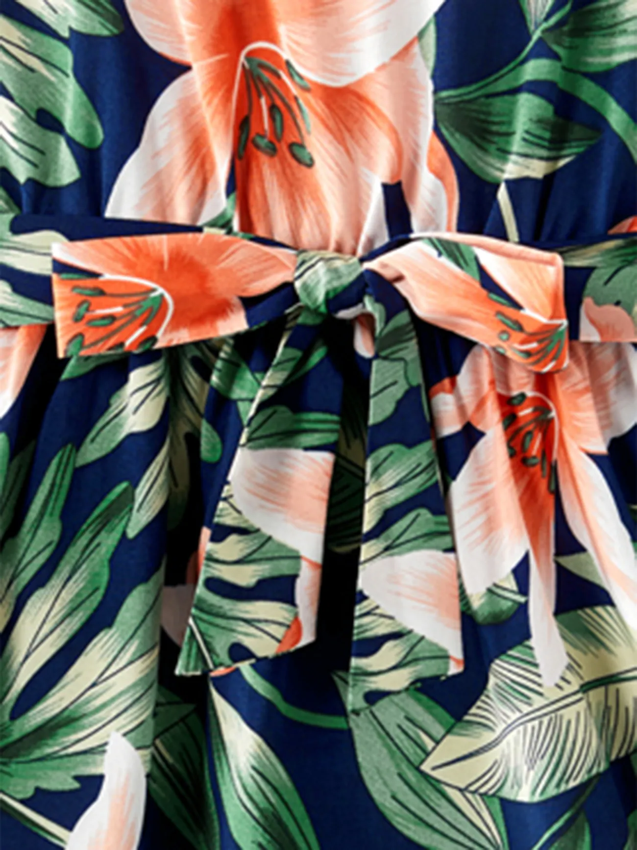 Girl - Tropical Vacation Outfits with Plant and Flower Print – Matching Shirts and Dresses - royalblue - image 9