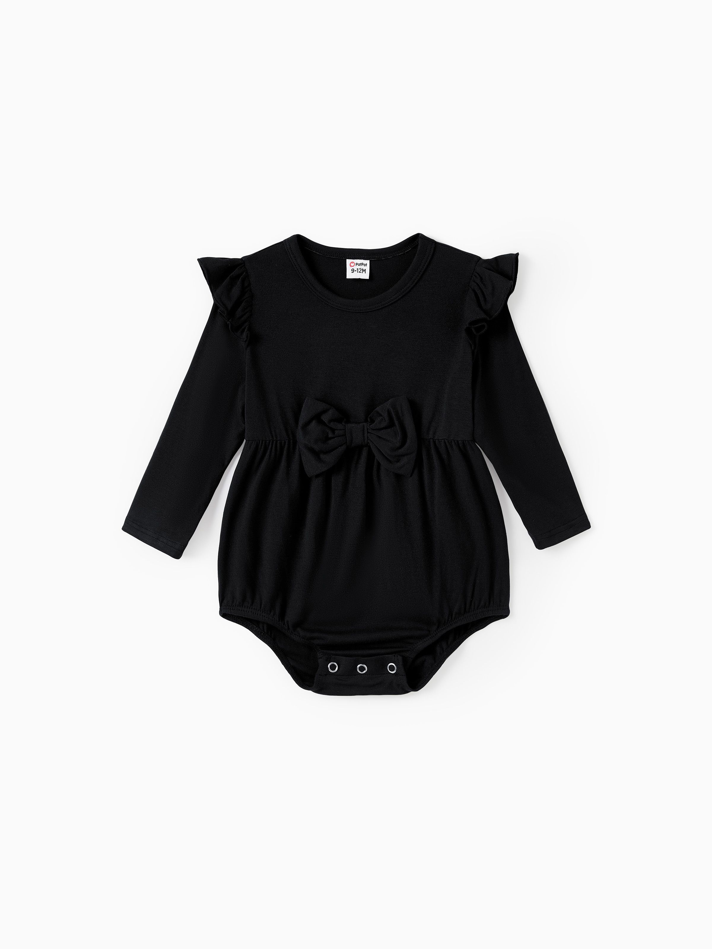 

Mommy and Me Black Long Sleeves Flowy Ruffle Bottom Dresses with Pockets