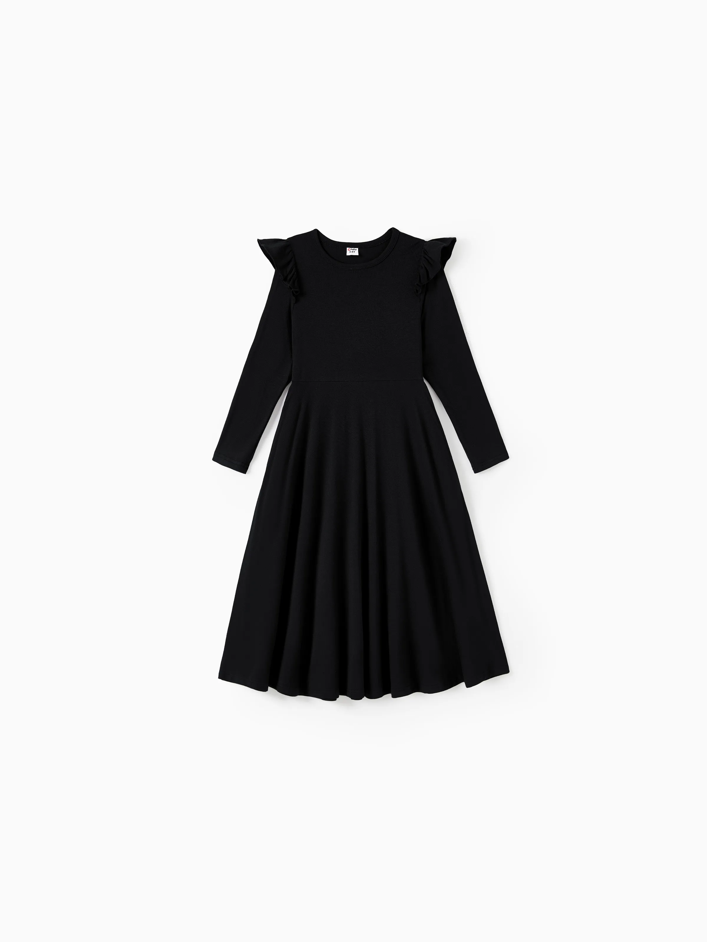 

Mommy and Me Black Long Sleeves Flowy Ruffle Bottom Dresses with Pockets