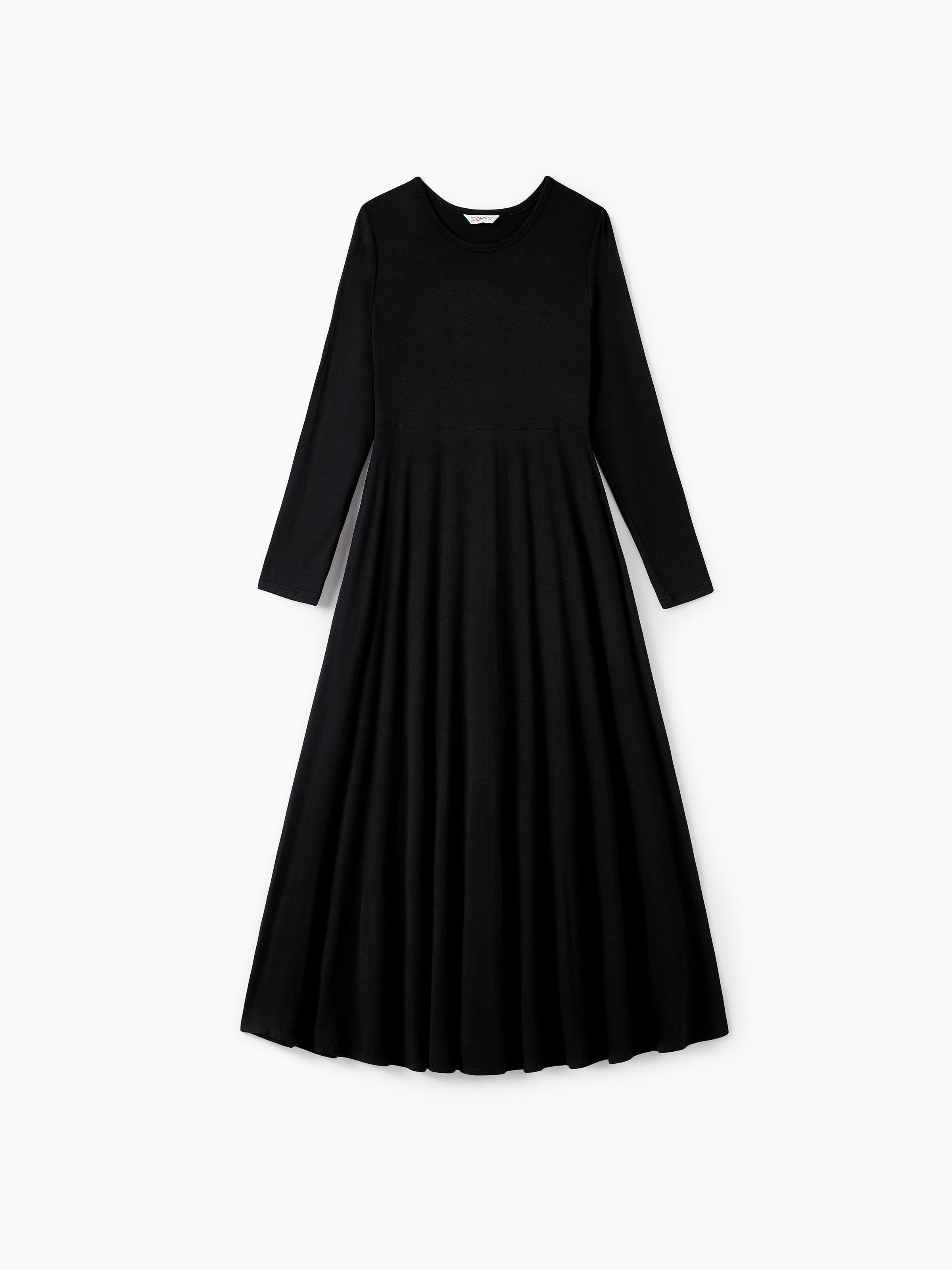 

Mommy and Me Black Long Sleeves Flowy Ruffle Bottom Dresses with Pockets