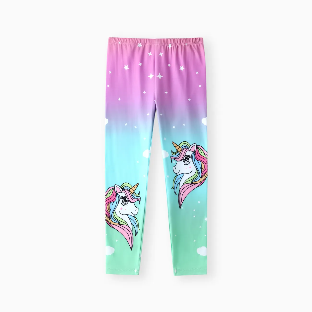 Kid Girl Unicorn Print Colorblock Elasticized Leggings