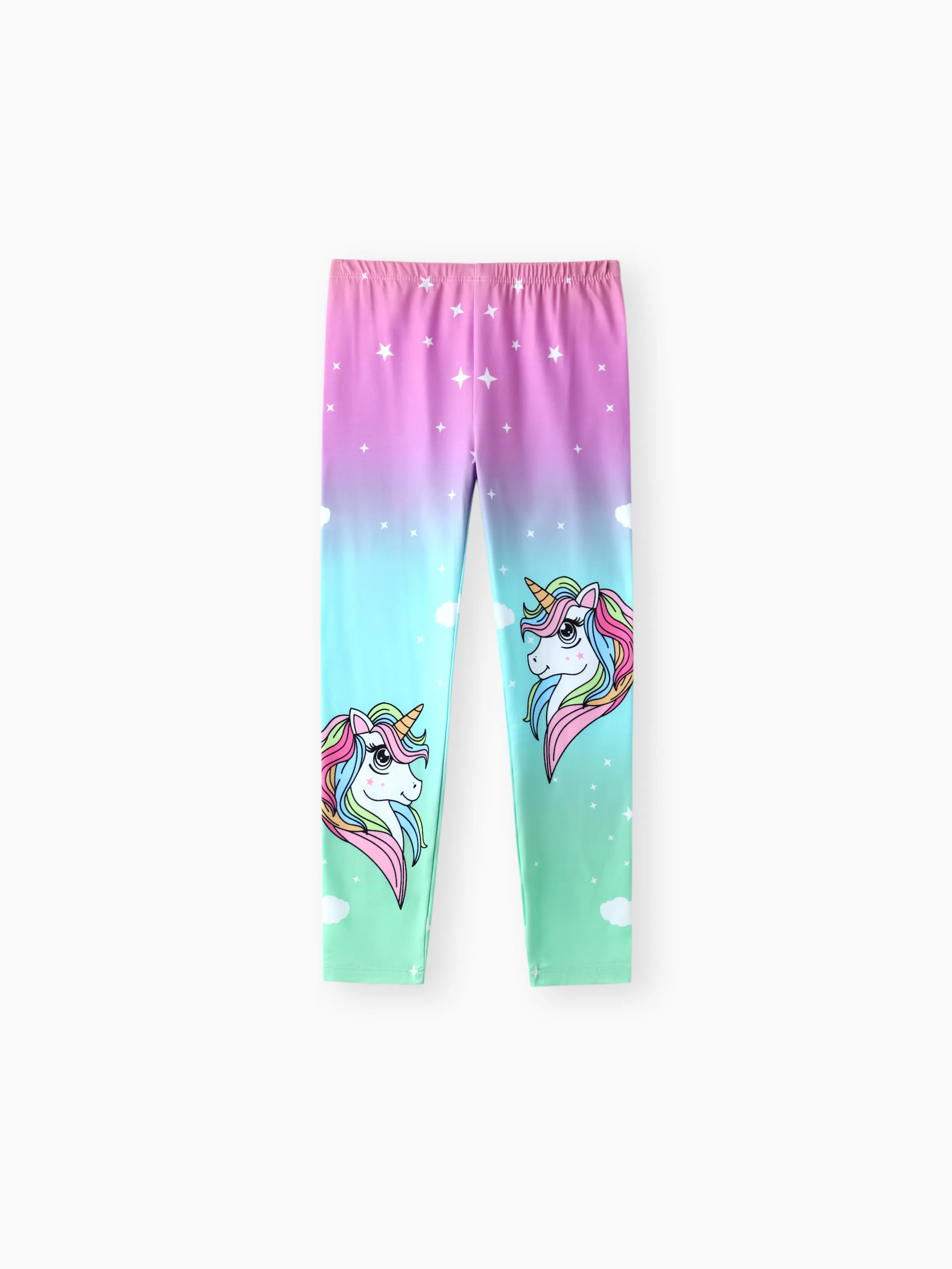 

Kid Girl Unicorn Print Colorblock Elasticized Leggings