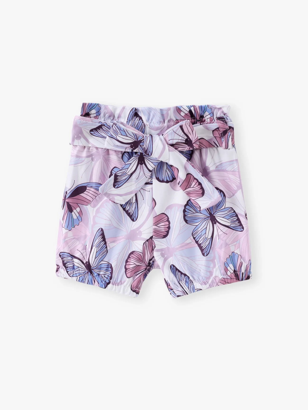 Purple - 3pcs Baby Girl Ribbed Romper & Belted Shorts & Headband Set - image 3