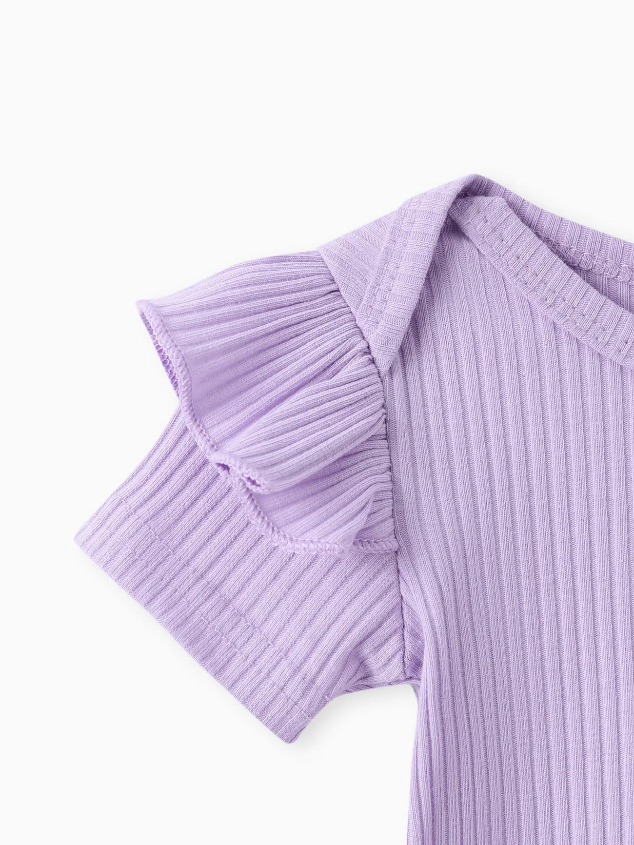 Purple - 3pcs Baby Girl Ribbed Romper & Belted Shorts & Headband Set - image 5