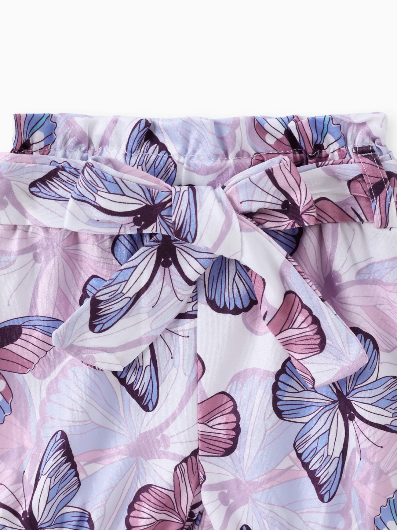 Purple - 3pcs Baby Girl Ribbed Romper & Belted Shorts & Headband Set - image 8