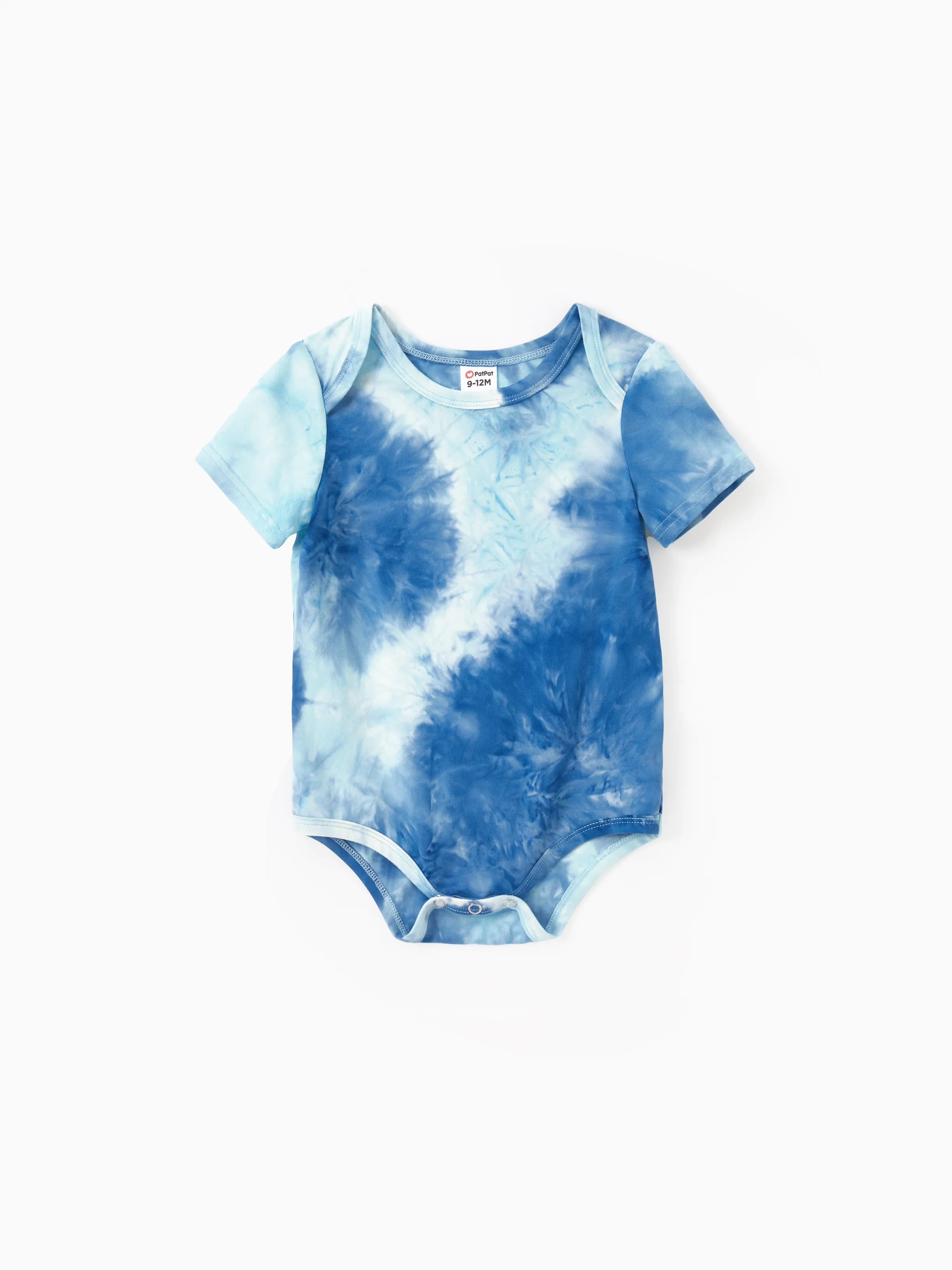 

Family Matching Sets Blue Tie-dyed Round Neck Short Sleeves Tee or Irregular Hem Dress