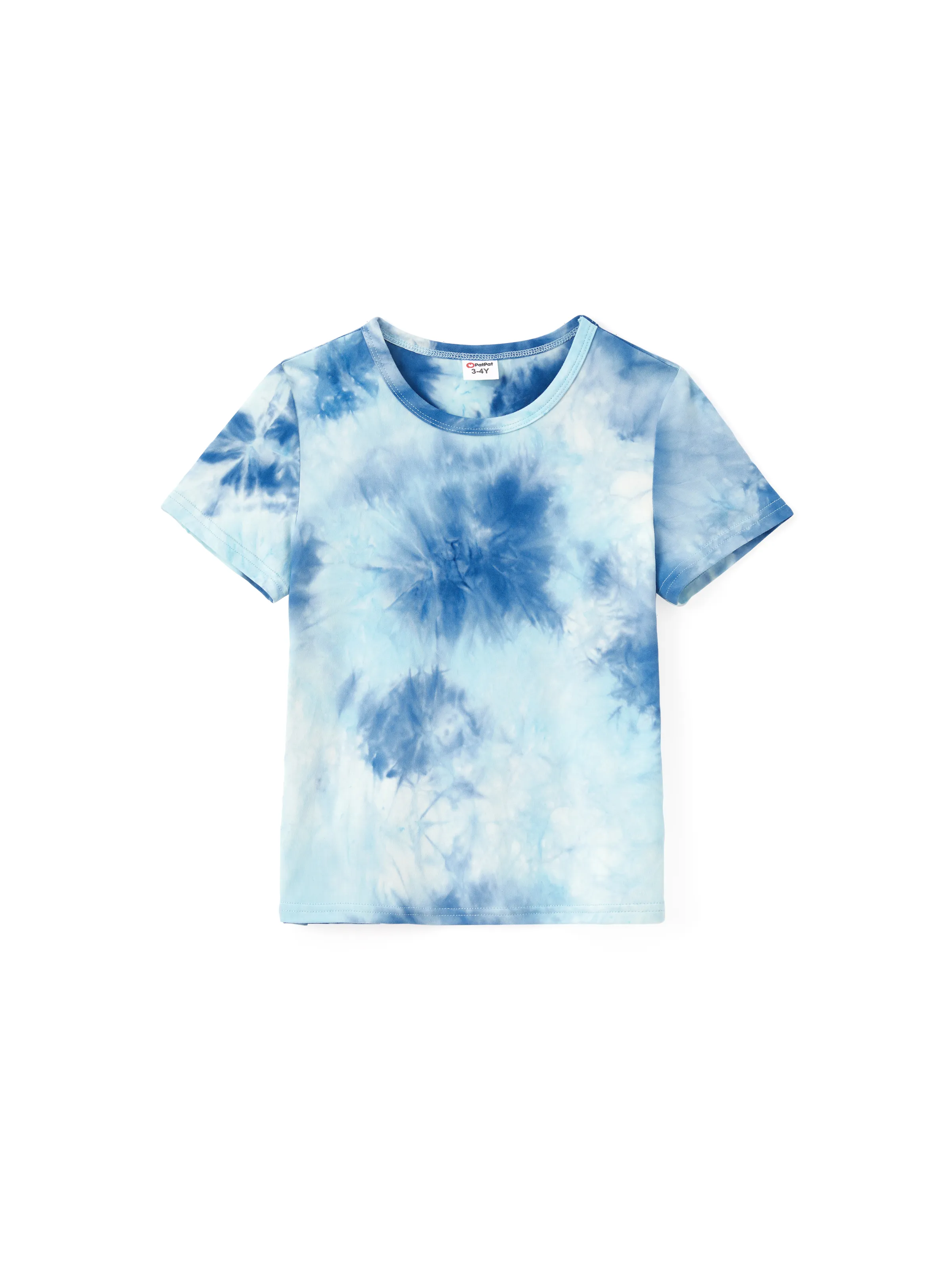 

Family Matching Sets Blue Tie-dyed Round Neck Short Sleeves Tee or Irregular Hem Dress