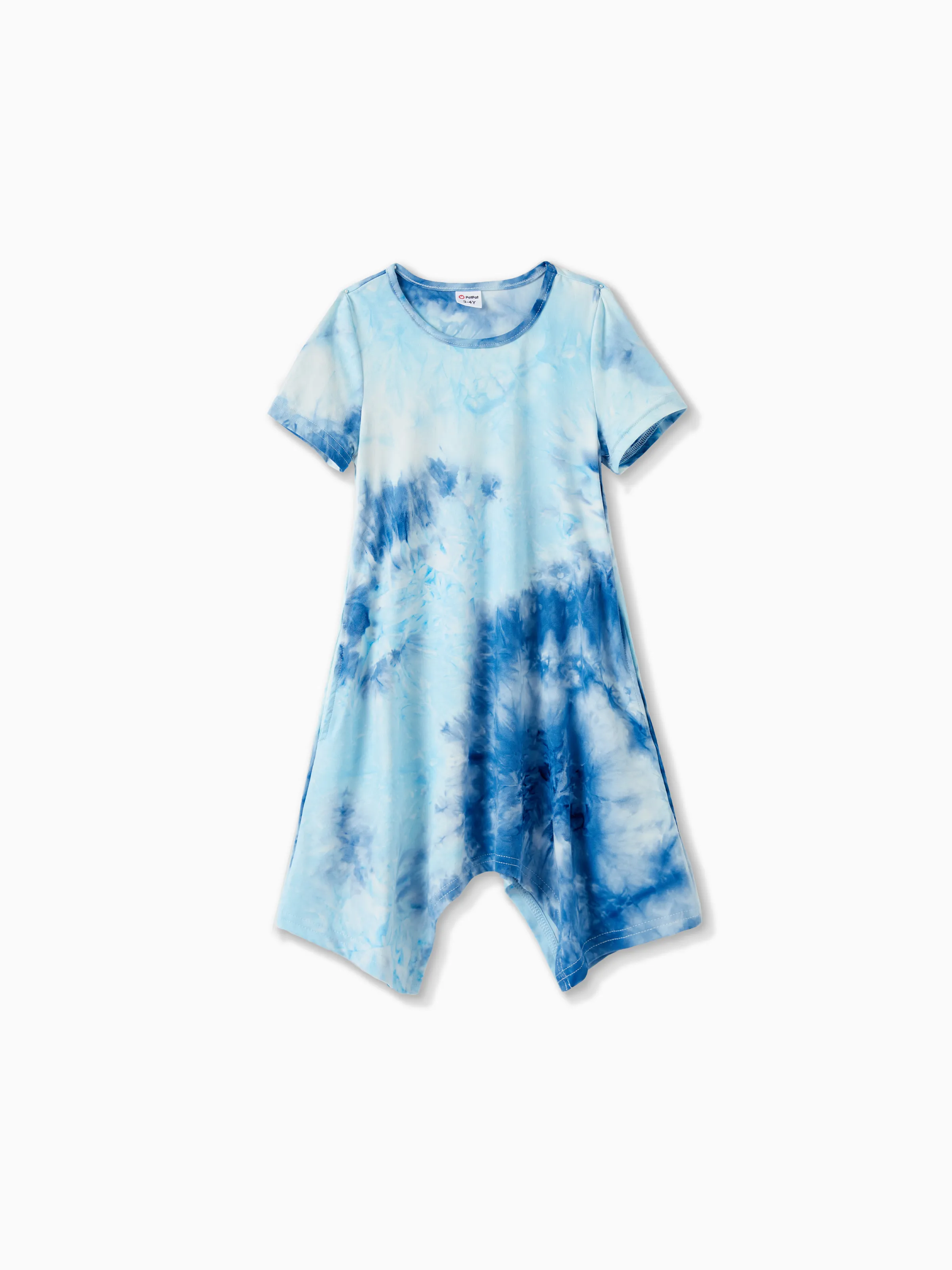 

Family Matching Sets Blue Tie-dyed Round Neck Short Sleeves Tee or Irregular Hem Dress