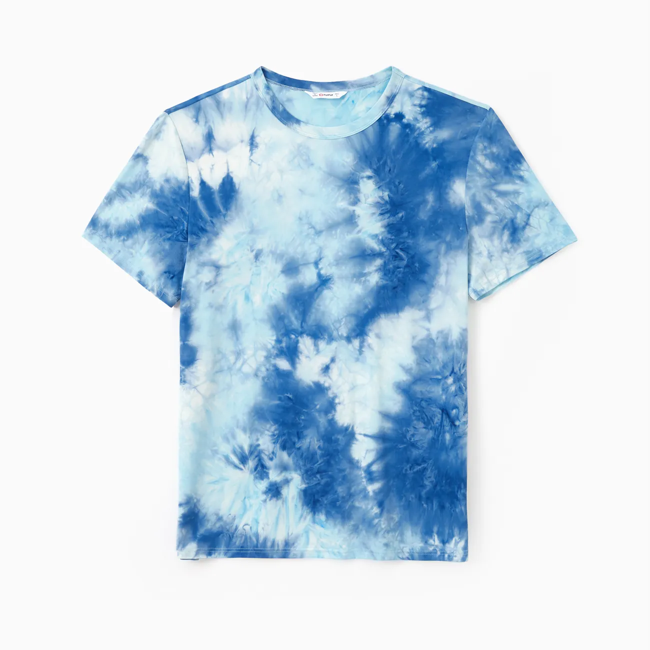 Family Matching Sets Blue Tie-dyed Round Neck Short Sleeves Tee or Irregular Hem Dress