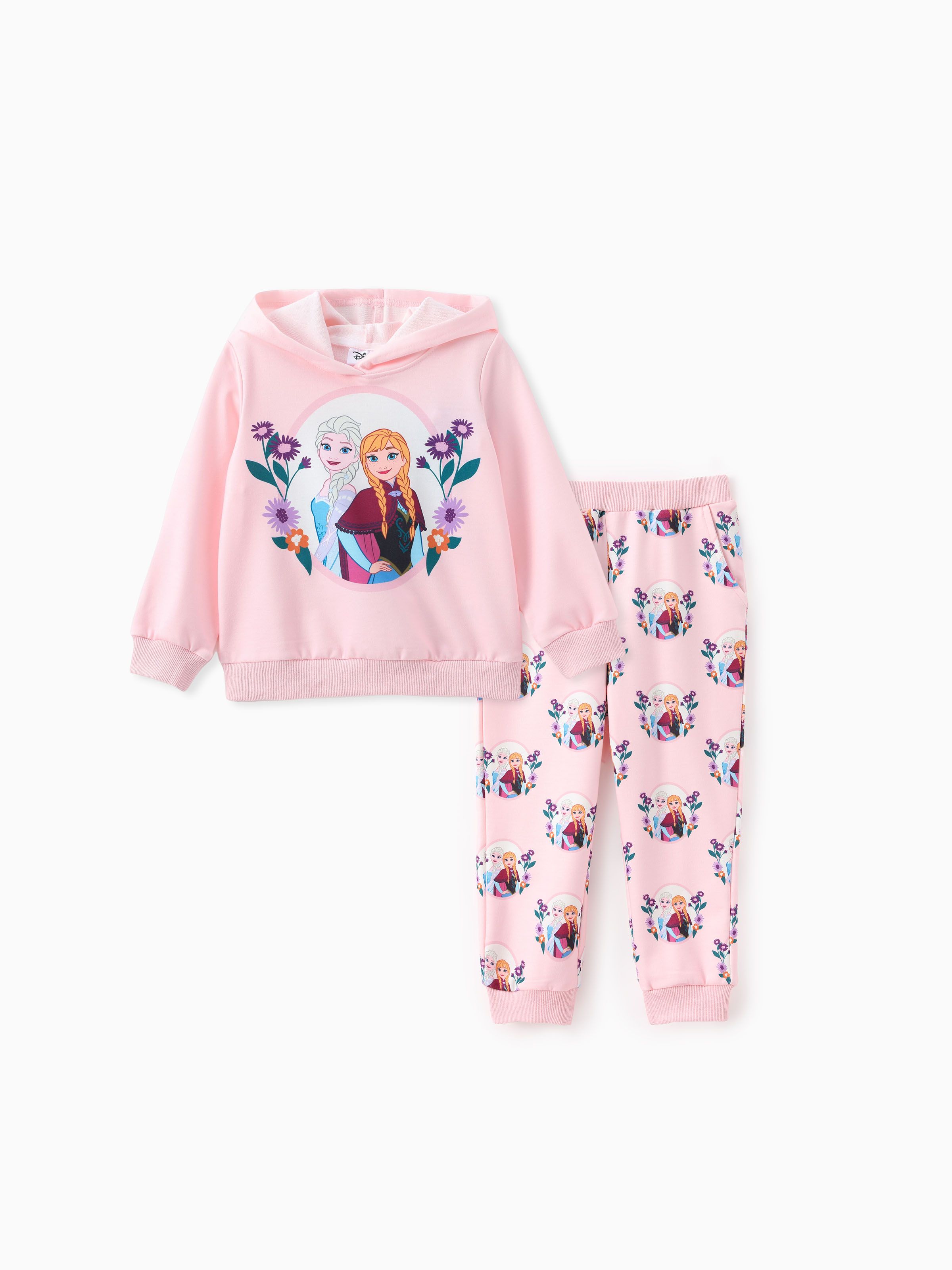 

Disney Frozen Toddler Girl 2pcs Elsa Anna Floral Hoodie with Pant Set