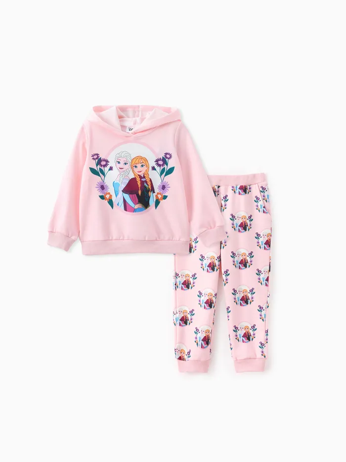 Disney Frozen Toddler Girl 2pcs Elsa Anna Floral Hoodie with Pant Set 