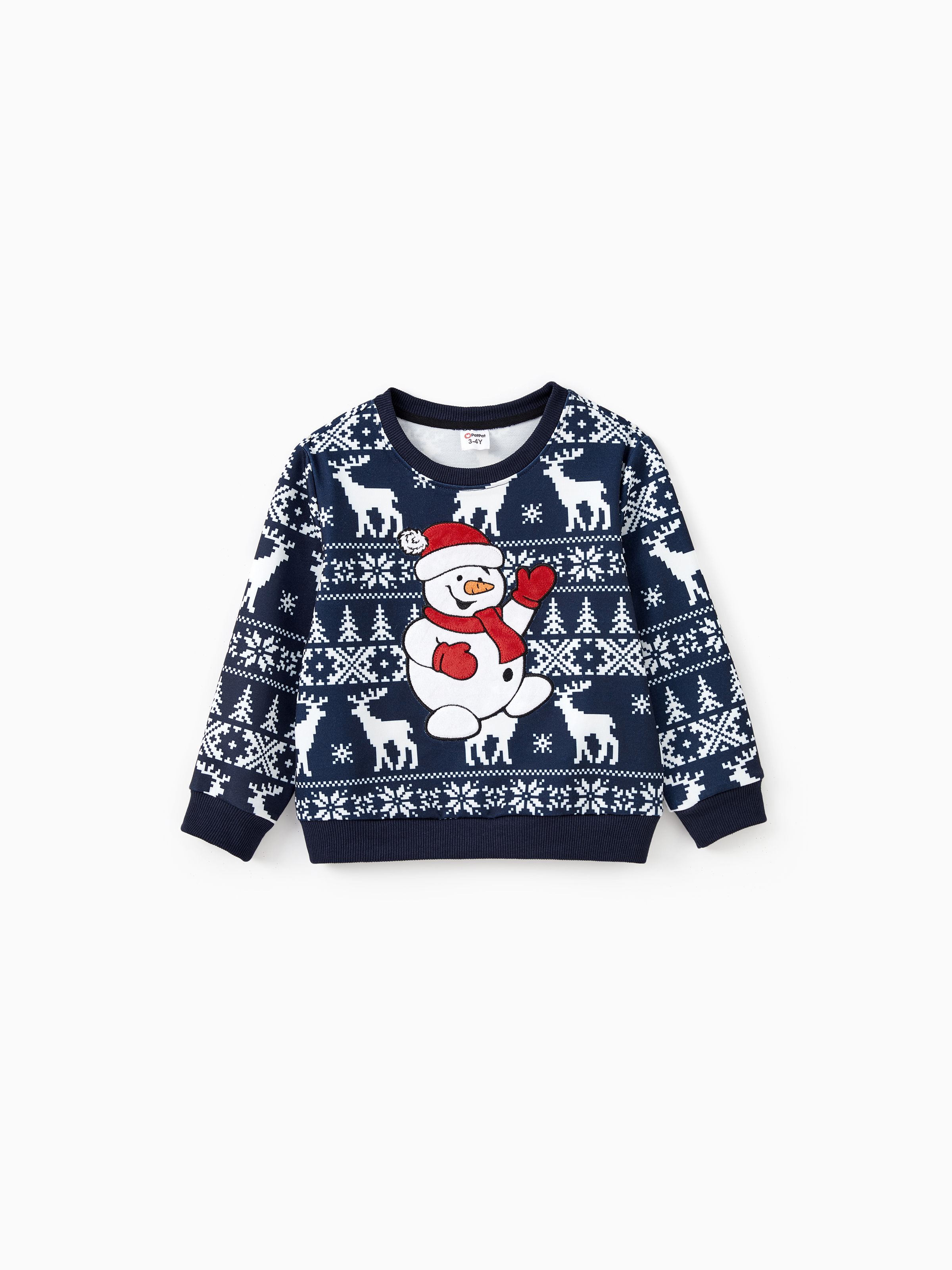 

Christmas Family Matching Long Sleeves Whimsical Snowman Big Graphic Allover Pattern Background Tops