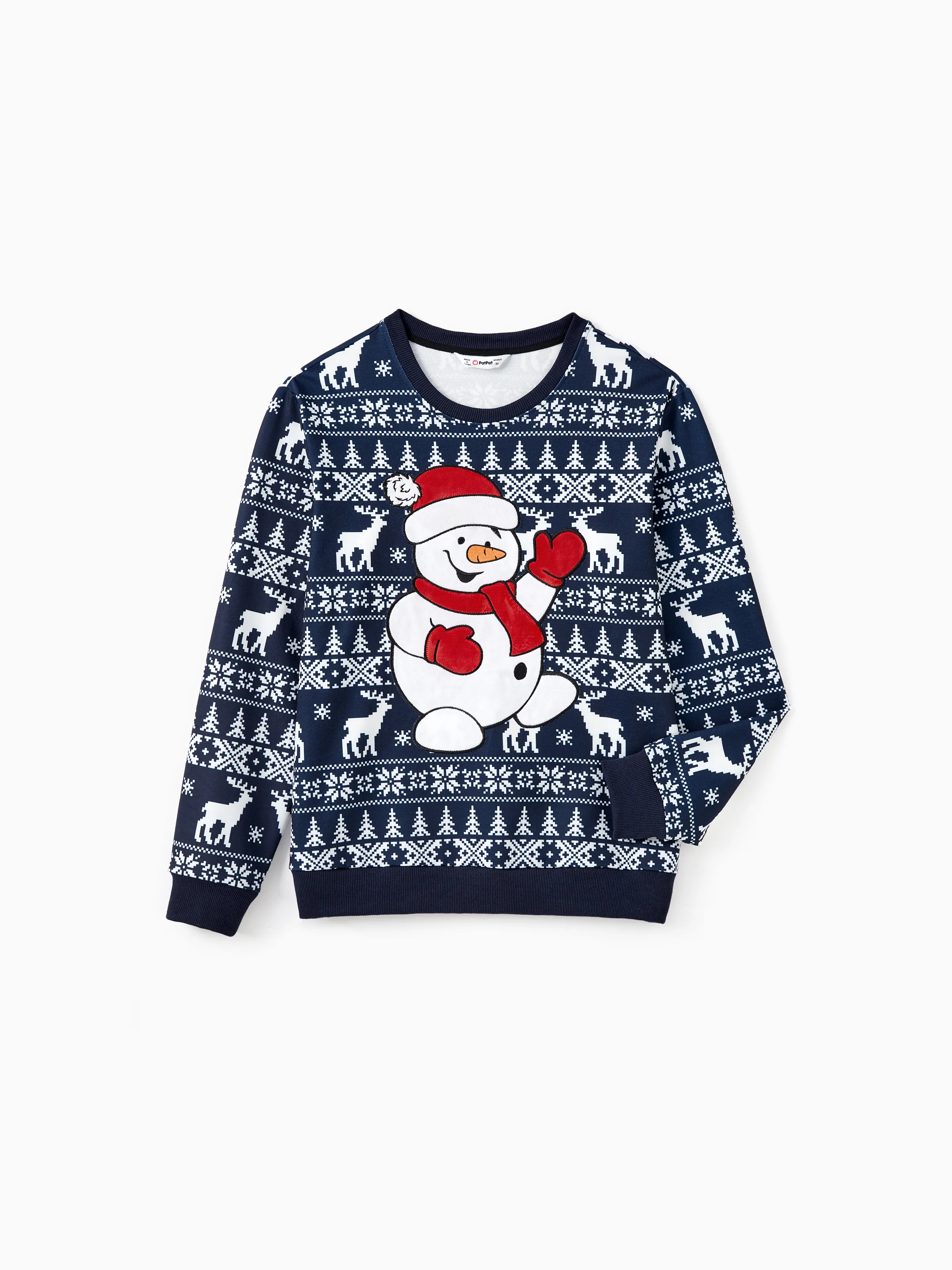 

Christmas Family Matching Long Sleeves Whimsical Snowman Big Graphic Allover Pattern Background Tops