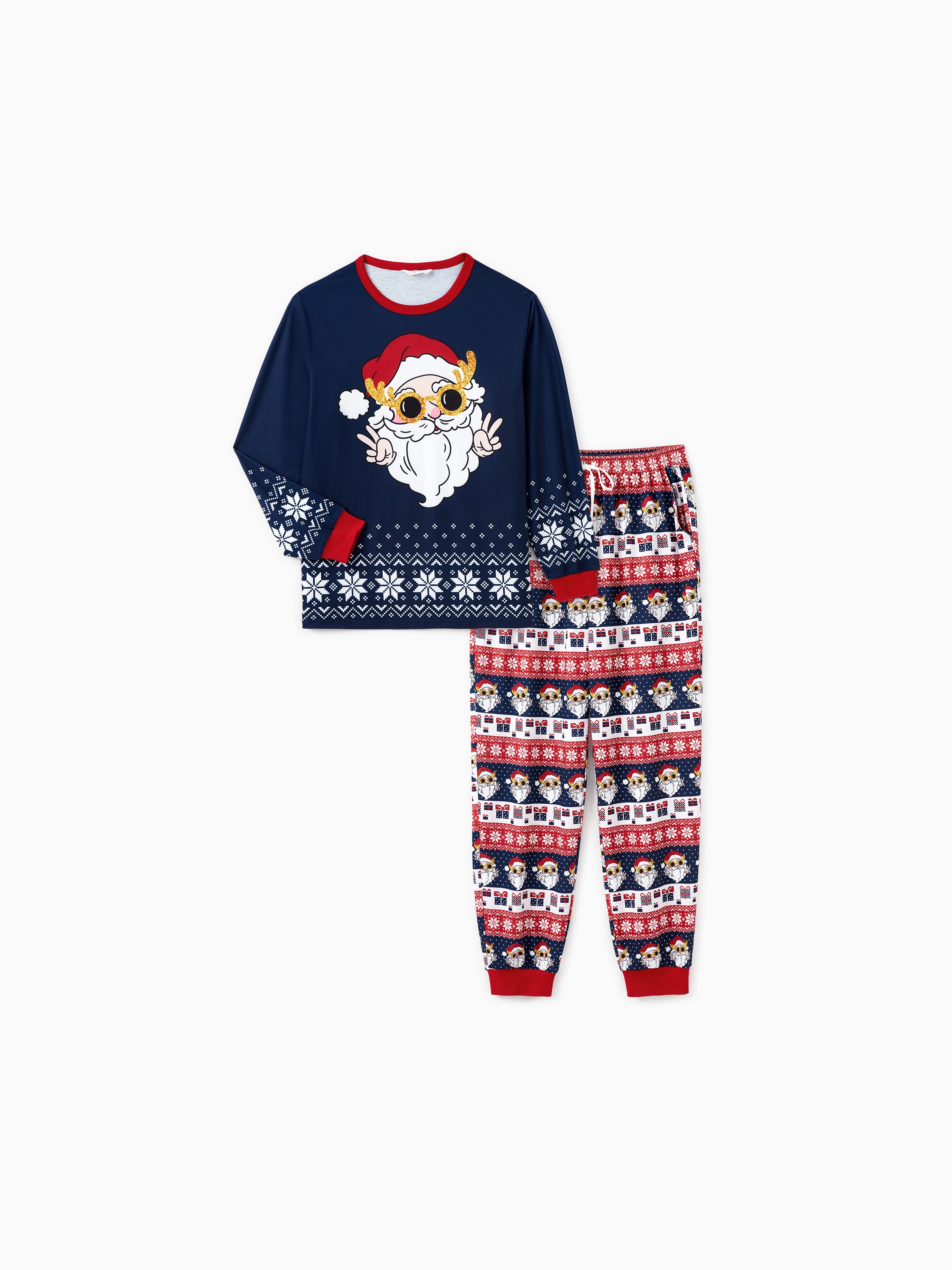 

Christmas Family Matching Funny Santa Wearing Sunglasses Graphic Pajamas Sets