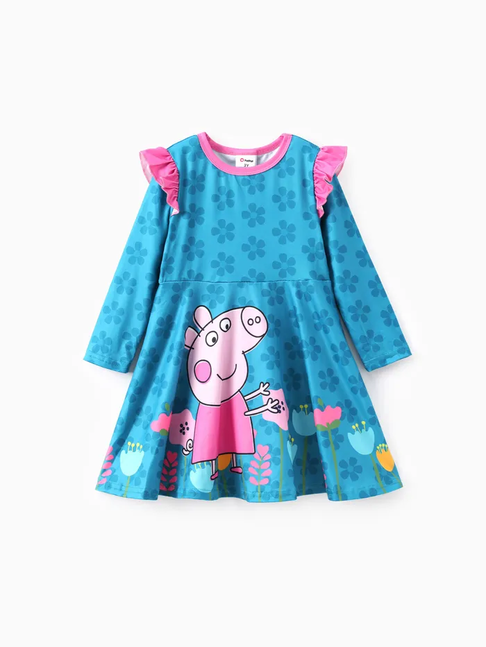 Peppa Pig Niña Pequeña 1pc Vestido Floral de Mangas Onduladas