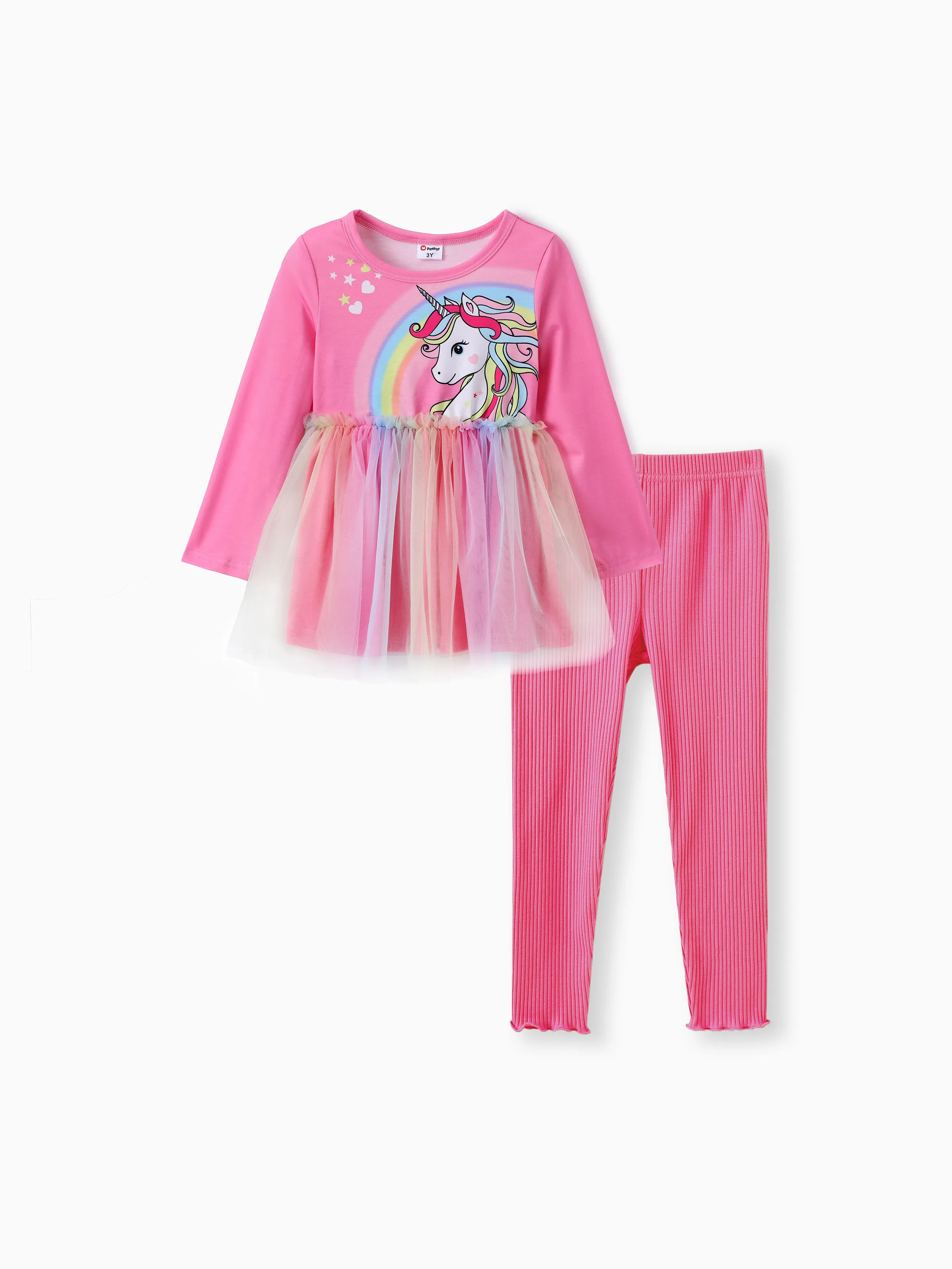 

Toddler Girl 2pcs Unicorn Print Mesh Splice Top and Leggings Set